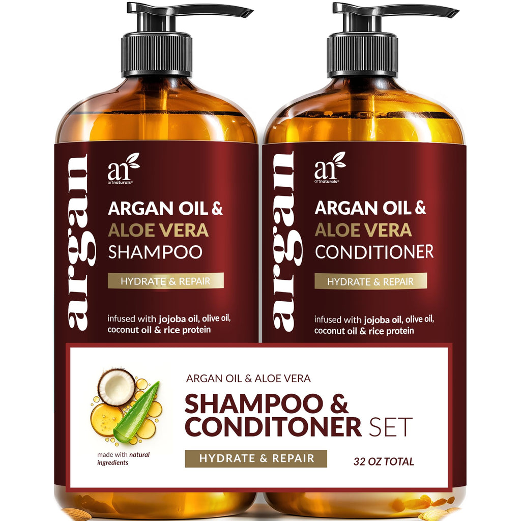 Artnaturals Argan Oil Shampoo & Conditioner Set - Sulfate-Free with Moroccan Oil & Keratin | Hydrate, Repair, Defy Frizz for All Hair Types | 16 fl oz x 2