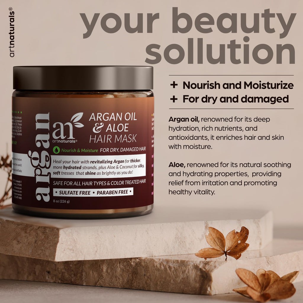 Artnaturals Argan Hair Mask – Deep Conditioning, 8 oz (226 g) with Jojoba, Aloe Vera & Keratin – Sulfate Free