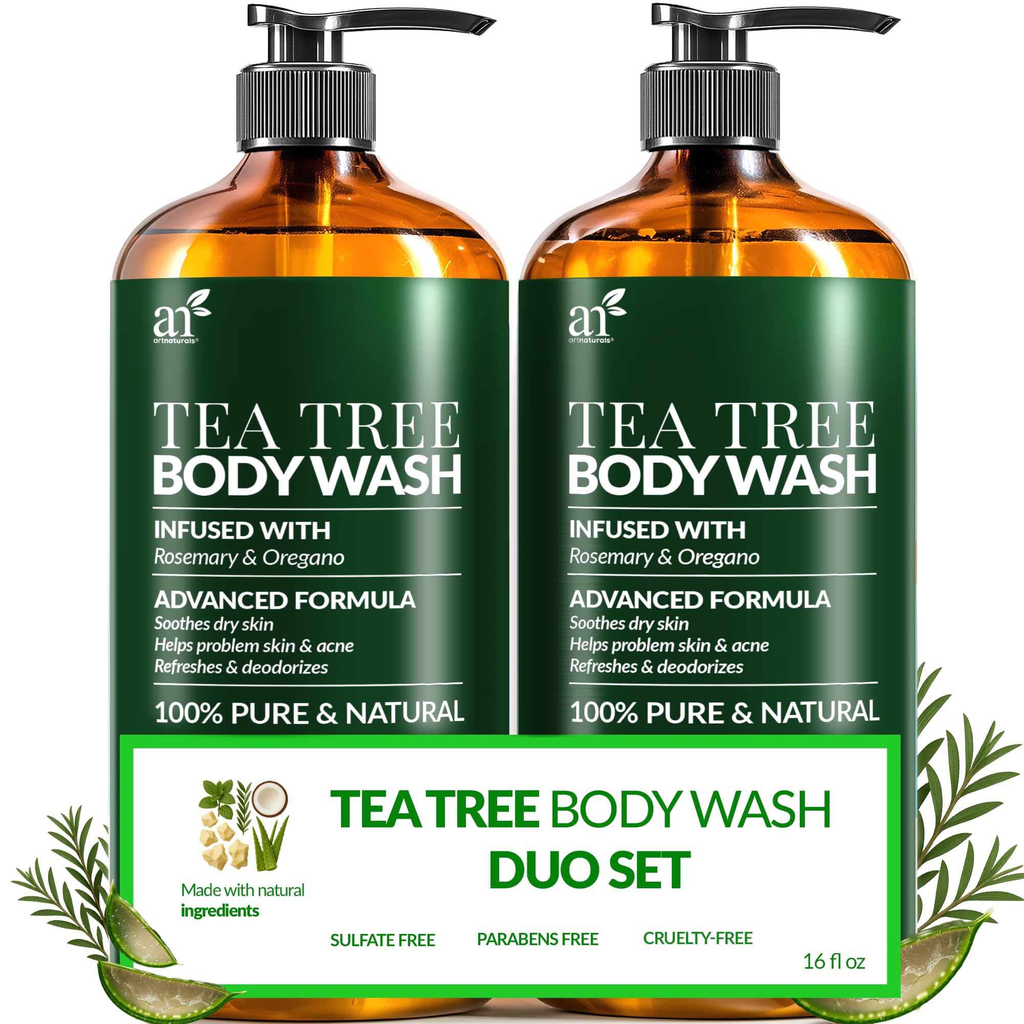 Artnaturals Antibacterial Tea Tree Oil Body Wash – Extra Strength 2-Pack