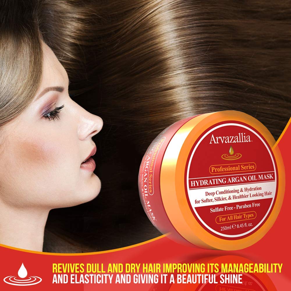 Arvazallia Hydrating Argan Oil Hair Mask & Deep Conditioner – For Dry or Damaged Hair (8.45 oz Jar)