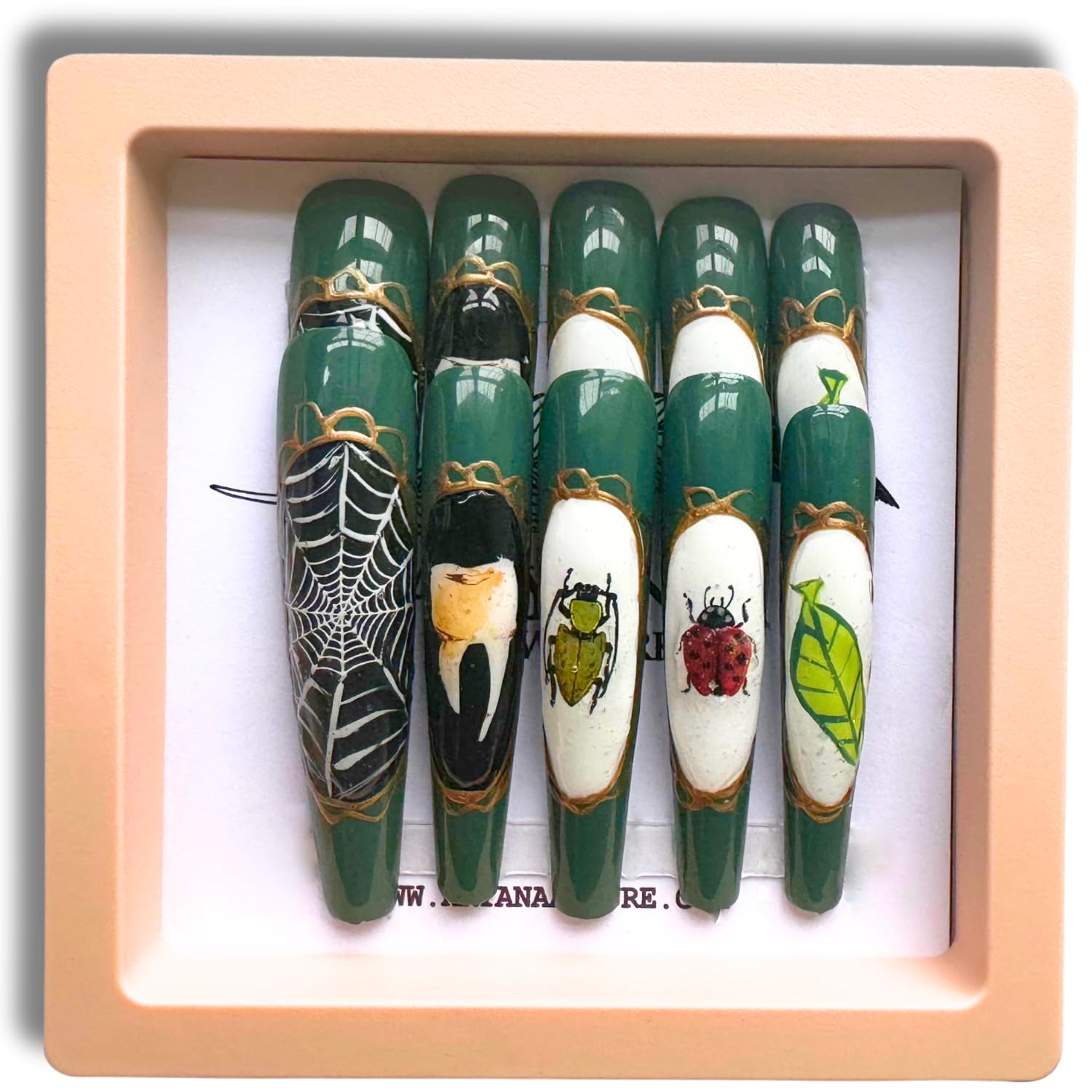 ARYANA NEW YORK Press On Nails Coffin 10pc Set – Handmade, Reusable, Luxury Long Nails | Beetles Collection