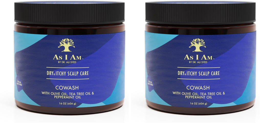 As I Am Dry & Itchy Scalp Care Cowash – 16 oz x 2 with Olive Oil, Tea Tree & Peppermint