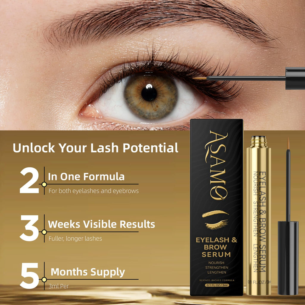 ASAMO Eyelash & Eyebrow Growth Serum – 2-in-1 Lash & Brow Enhancer, 3ml | Vegan & Cruelty-Free
