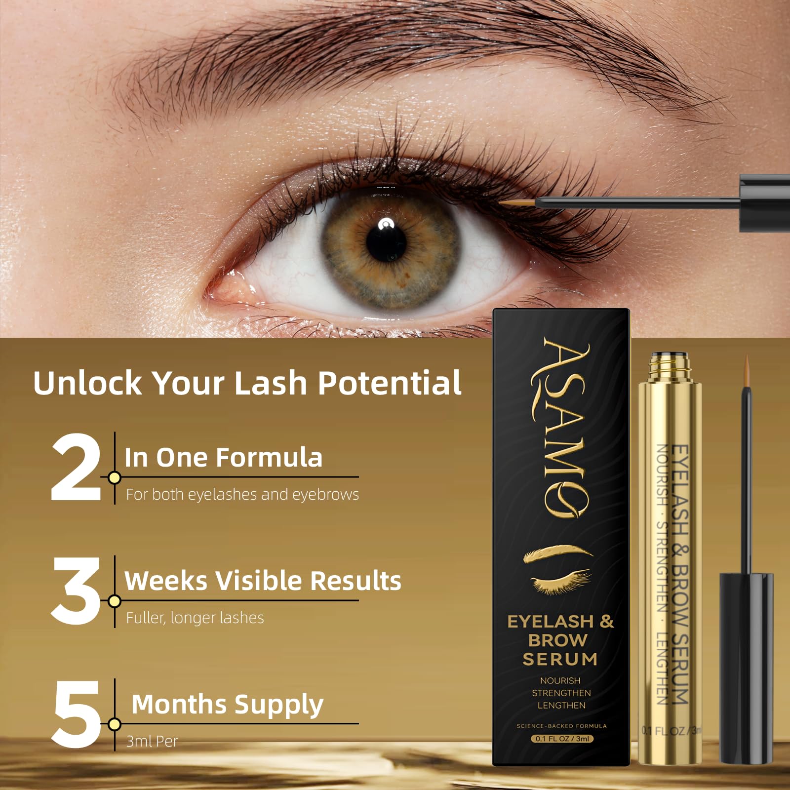 ASAMO Eyelash & Eyebrow Growth Serum – 2-in-1 Lash & Brow Enhancer, 3ml | Vegan & Cruelty-Free