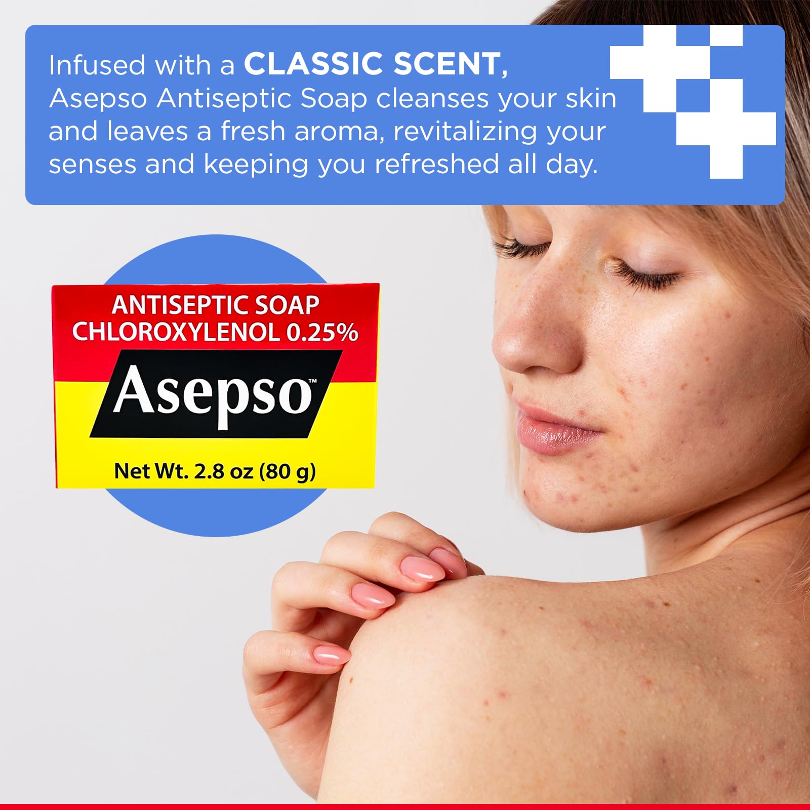 Asepso Antibacterial Original Bar Soap – 4 Pack 80g Each | Gentle Cleansing with Hydration and Classic Scent