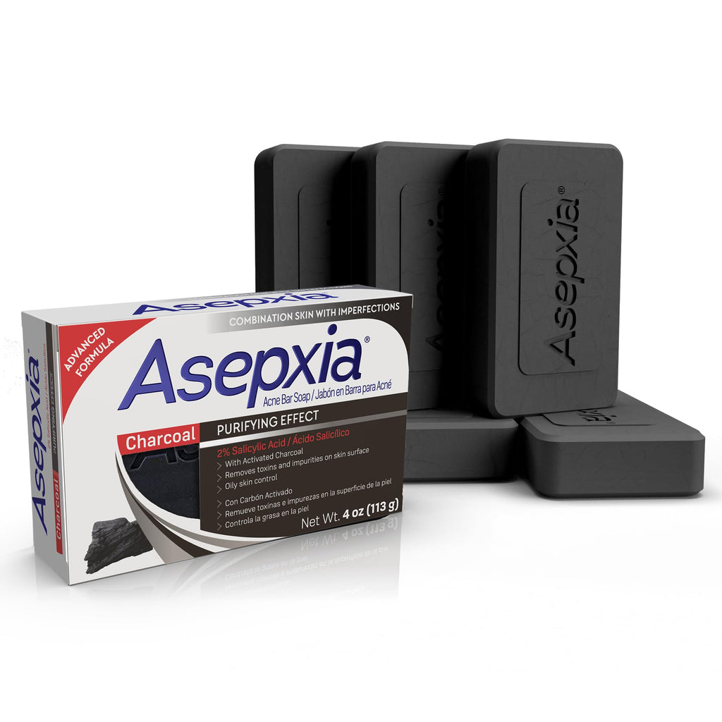 Asepxia Salicylic Acid & Activated Charcoal Bar Soap – Acne Treatment, Deep Cleansing Facial Cleanser, 4 Oz, 5-Pack
