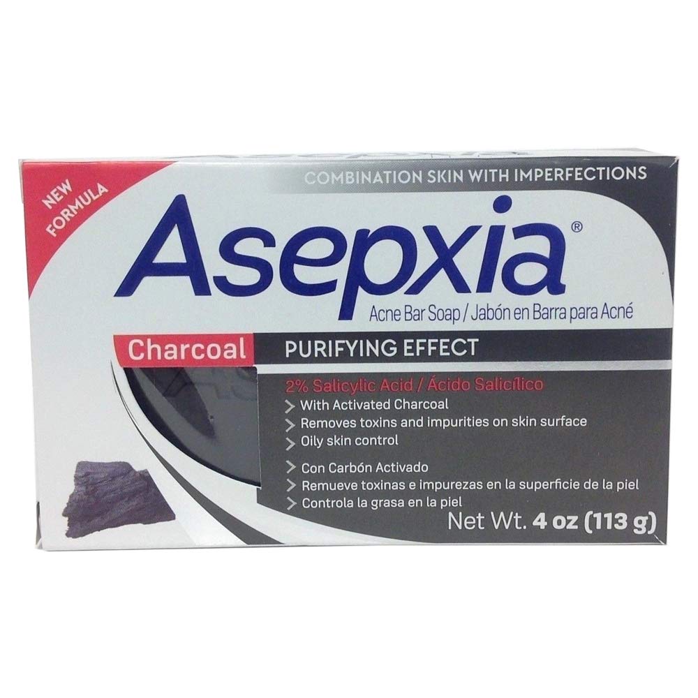 Asepxia Charcoal Cleansing Bar Soap | Acne, Blackheads & Oily Skin | Salicylic Acid | 4 oz × 3