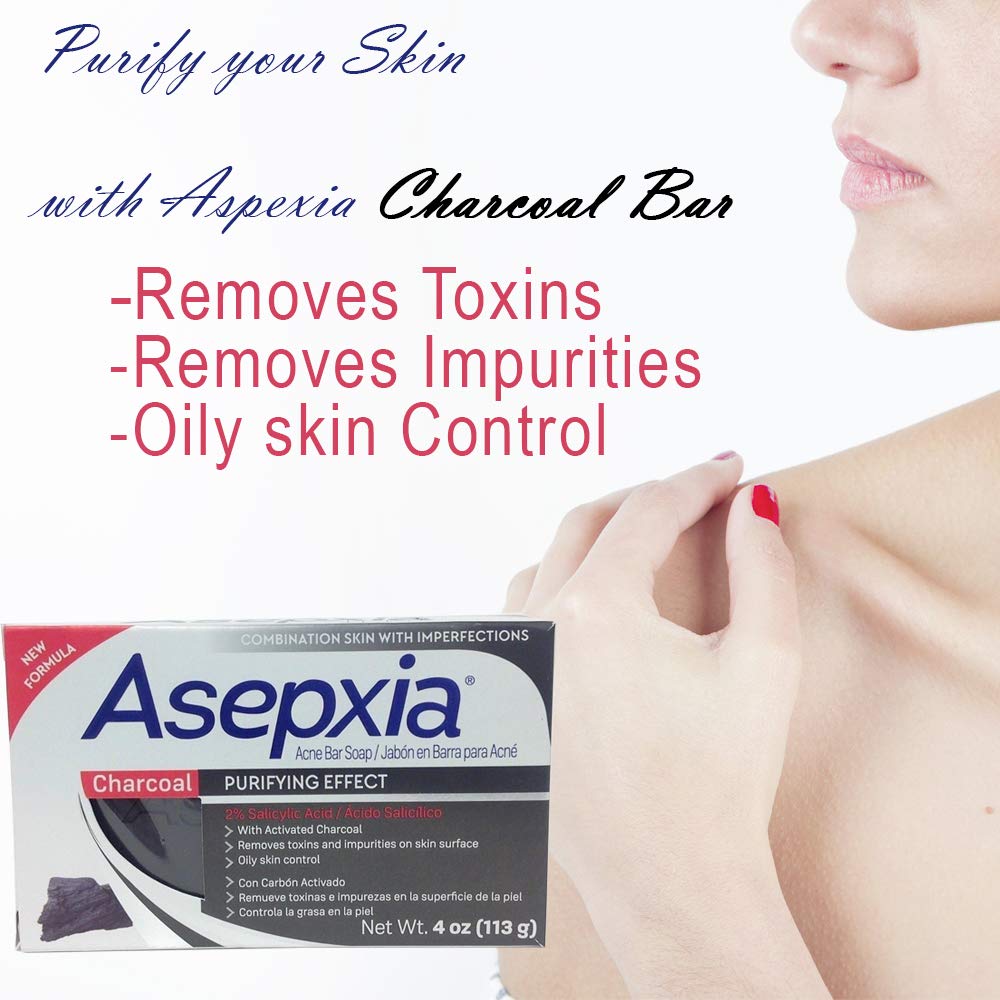 Asepxia Charcoal Cleansing Bar Soap | Acne, Blackheads & Oily Skin | Salicylic Acid | 4 oz × 3