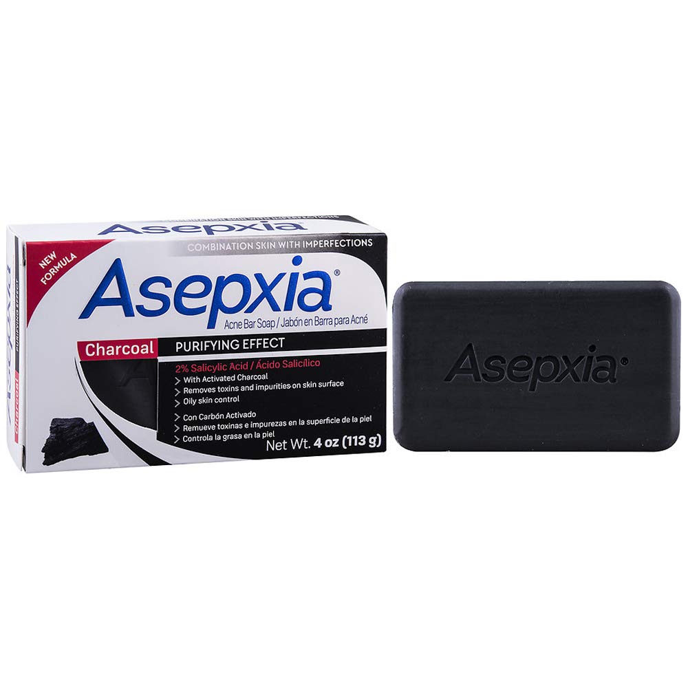 Asepxia Charcoal Cleansing Bar Soap | Acne, Blackheads & Oily Skin | Salicylic Acid | 4 oz × 3