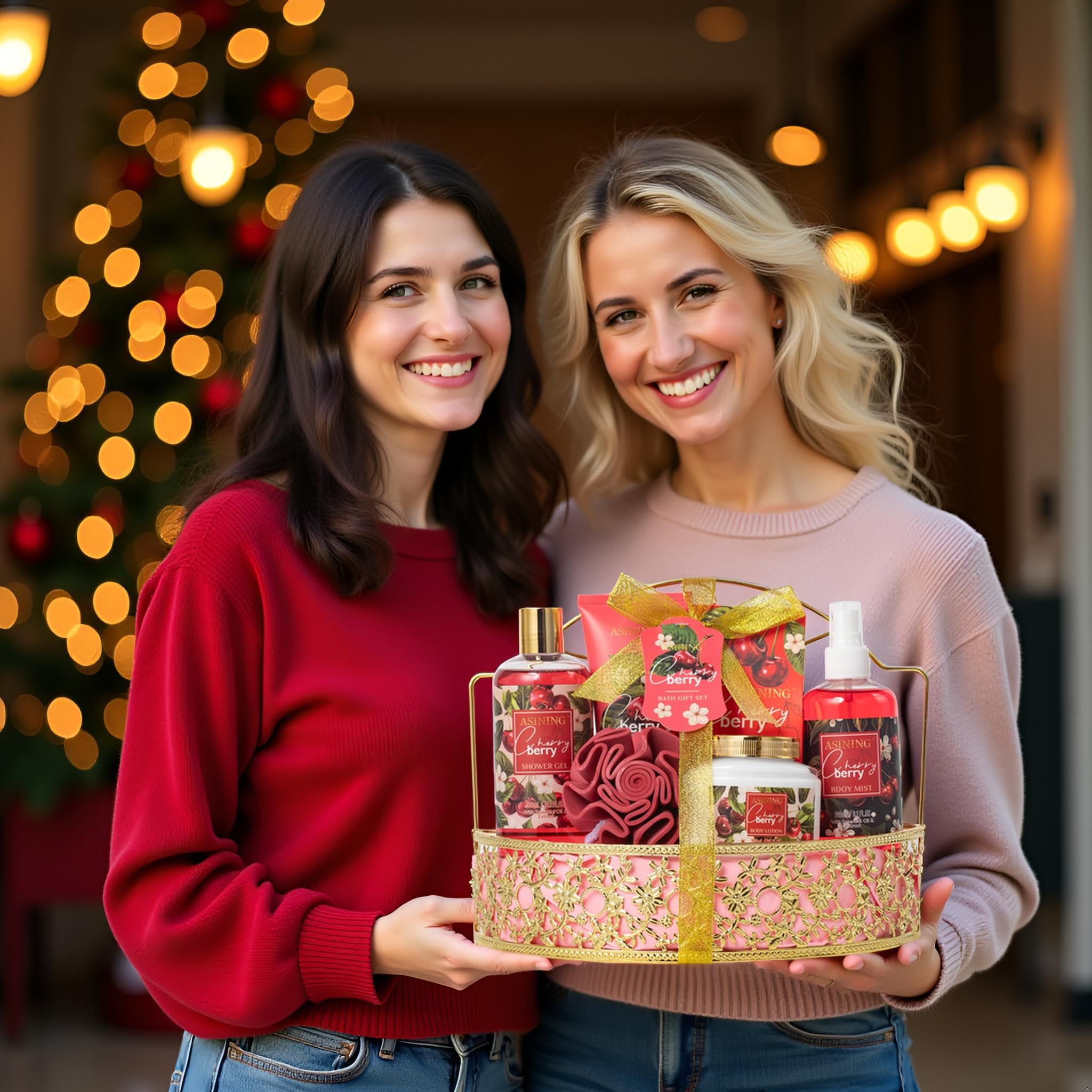 ASINING Bath & Body Basket Set Cherry Fragrance – Spa Gift Kit for Women