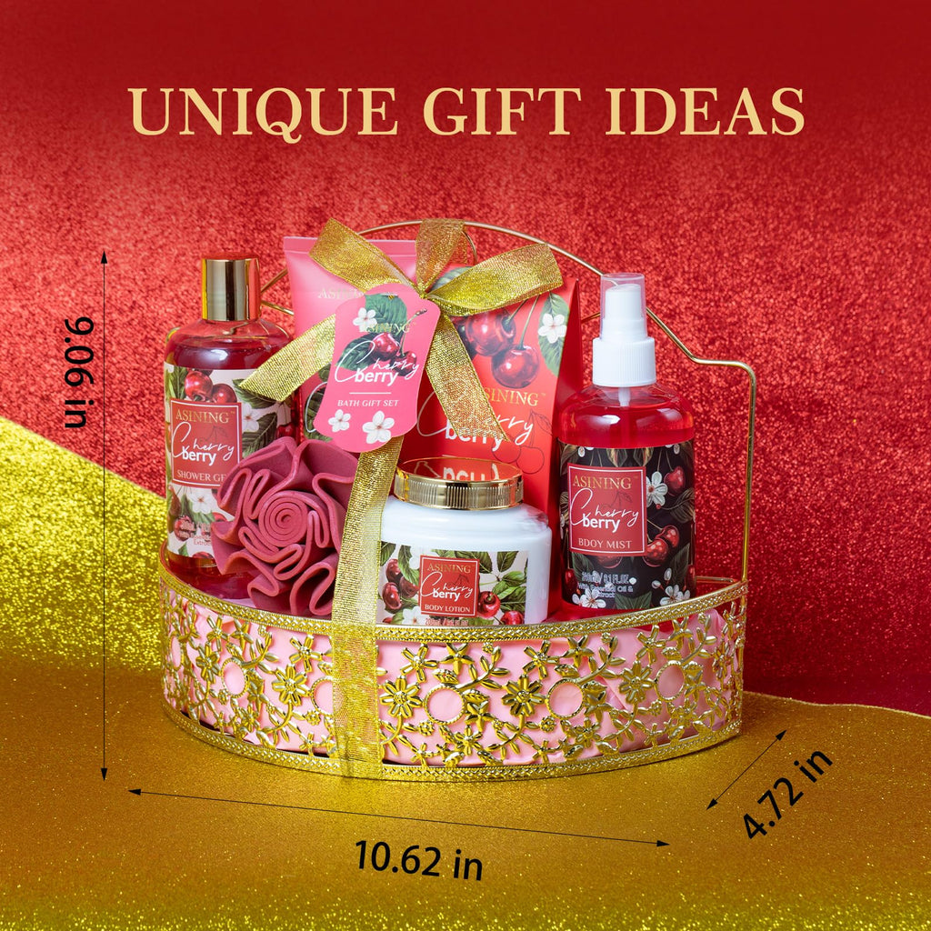 ASINING Bath & Body Basket Set Cherry Fragrance – Spa Gift Kit for Women