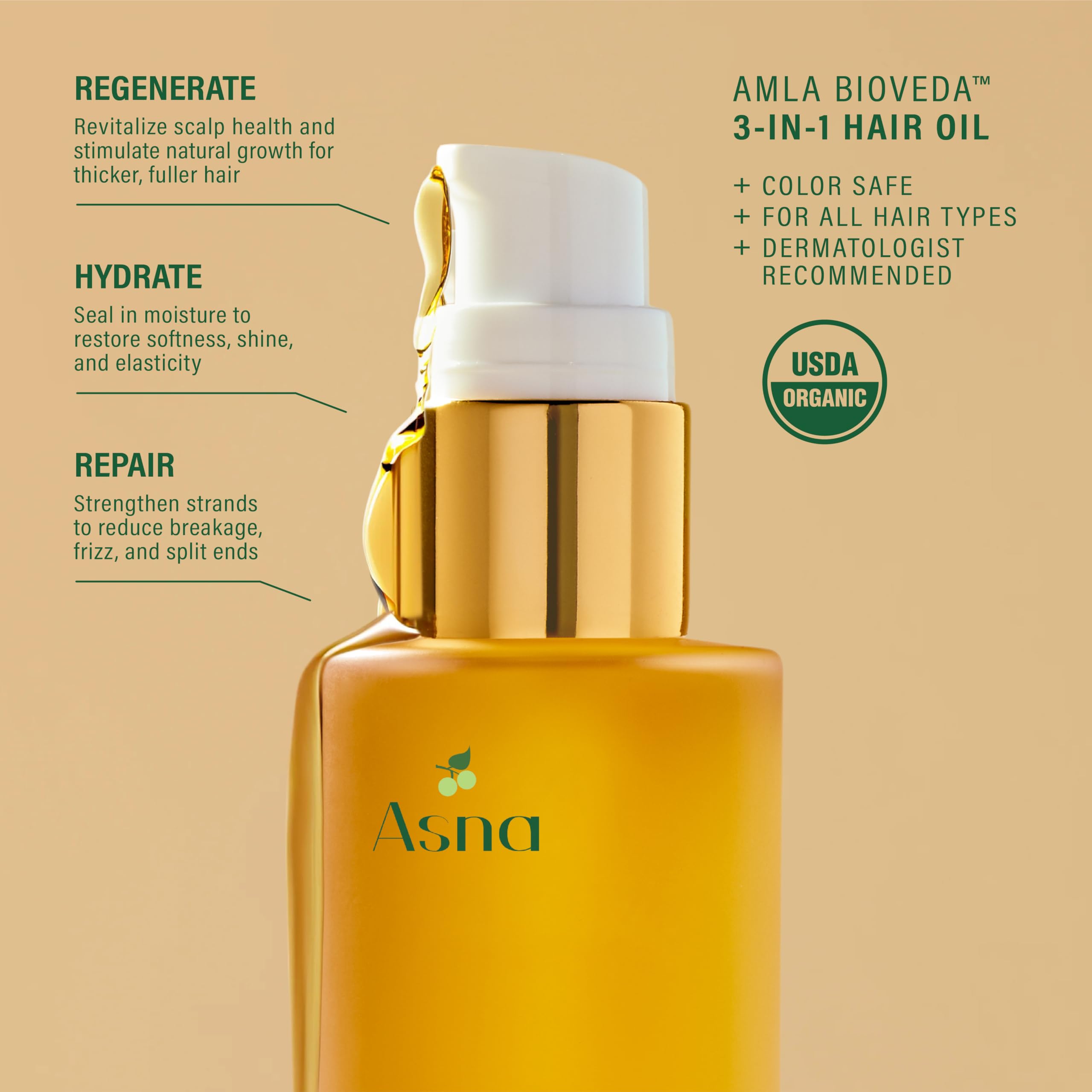 Asna Amla BioVeda 3-in-1 Hair Oil – Organic Hair & Scalp Serum with Bond Complex