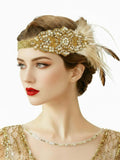Asooll 1920s Feather Headband – Gold Crystal Flapper Headpiece for Women | Vintage Prom Accessory