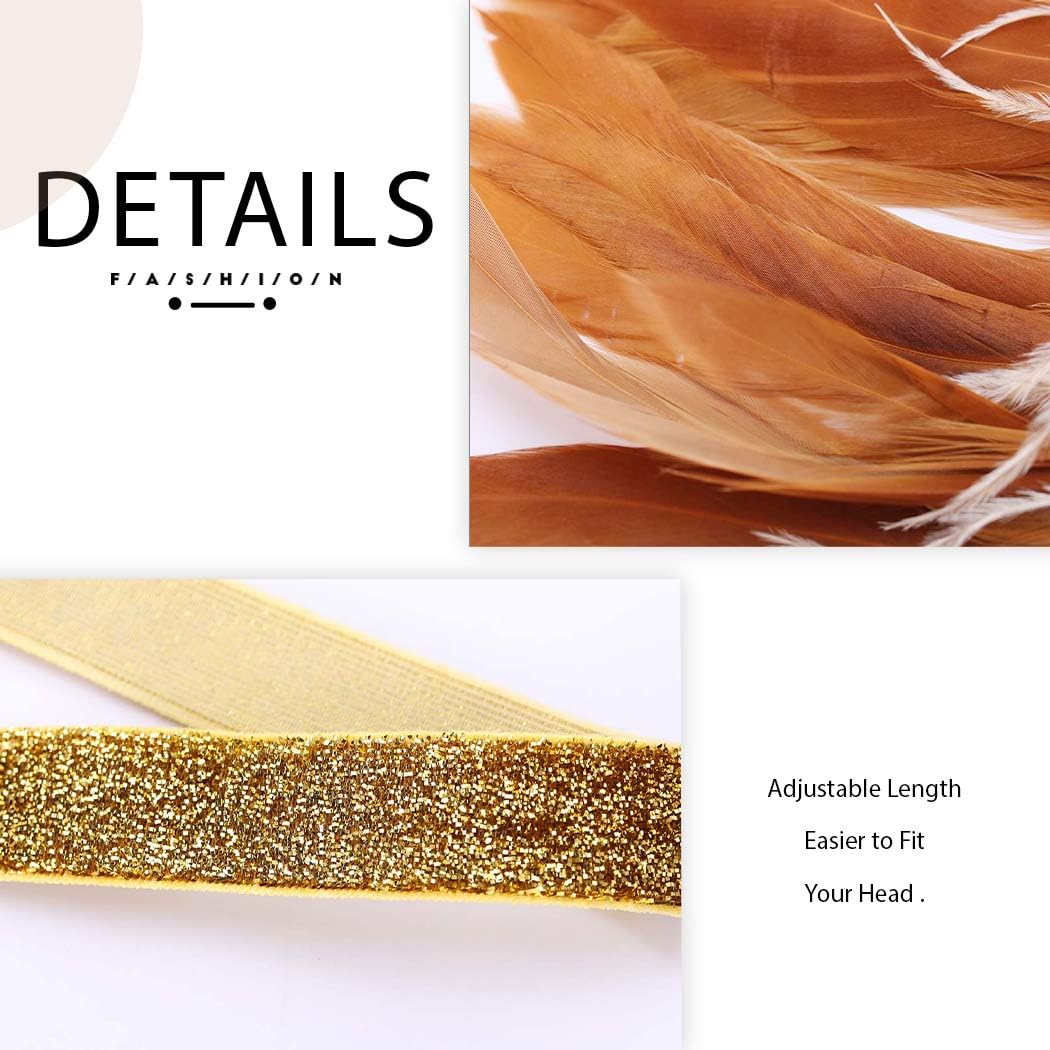 Asooll 1920s Feather Headband – Gold Crystal Flapper Headpiece for Women | Vintage Prom Accessory