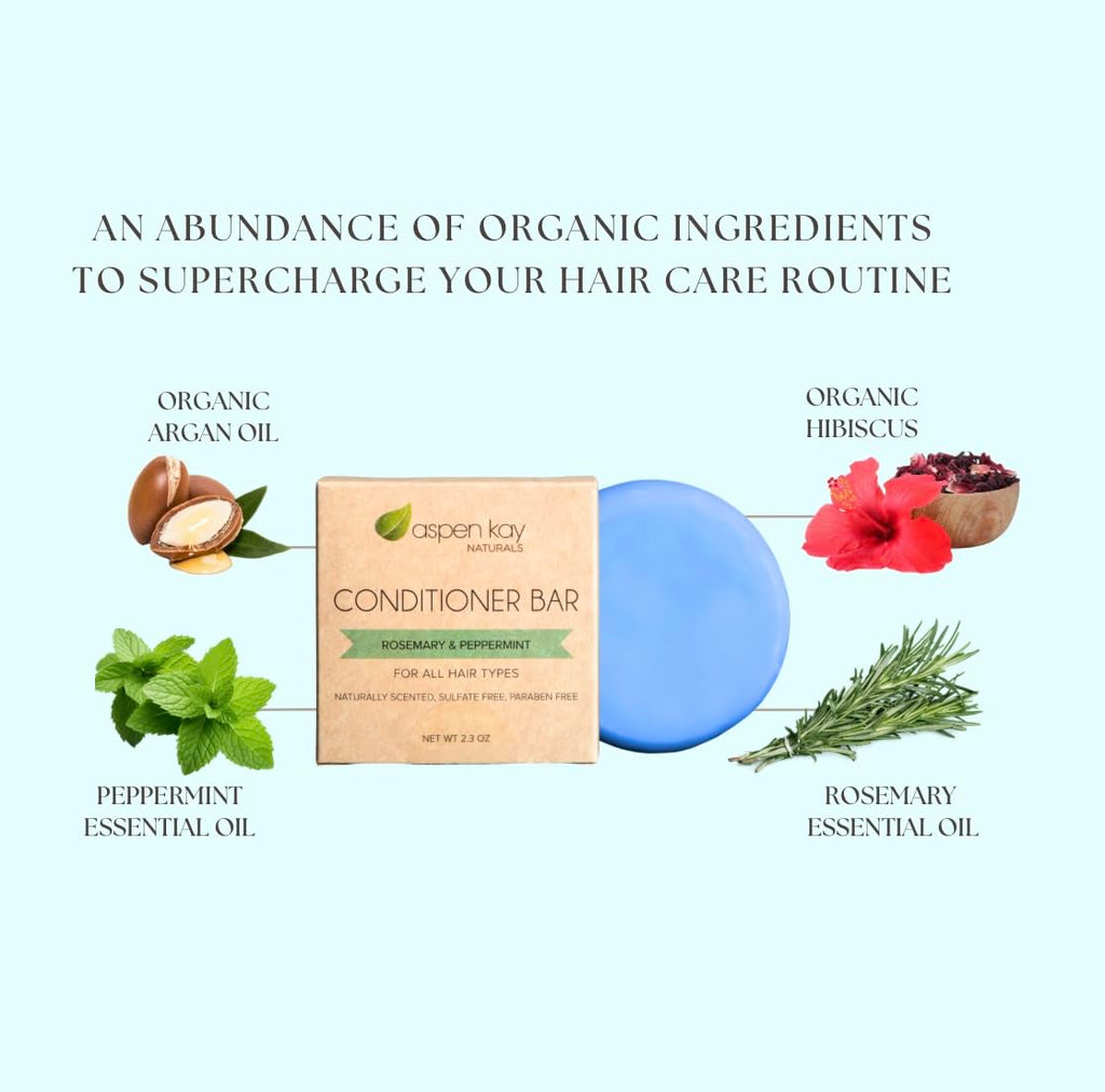 Aspen Kay Naturals Conditioner Bar – Organic & All Hair Types, Rosemary & Peppermint, 2.3 oz