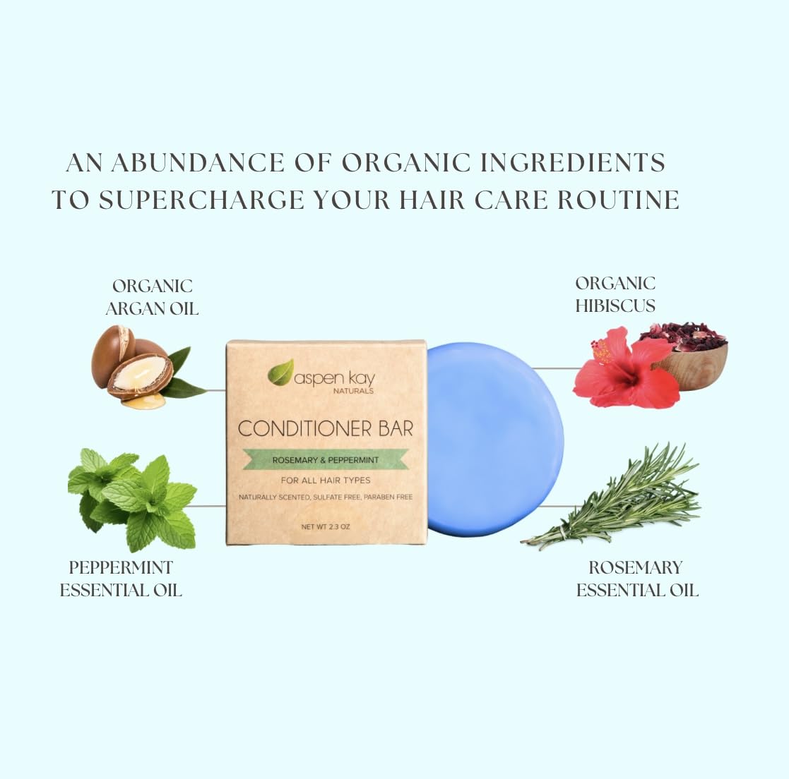 Aspen Kay Naturals Conditioner Bar – Organic & All Hair Types, Rosemary & Peppermint, 2.3 oz