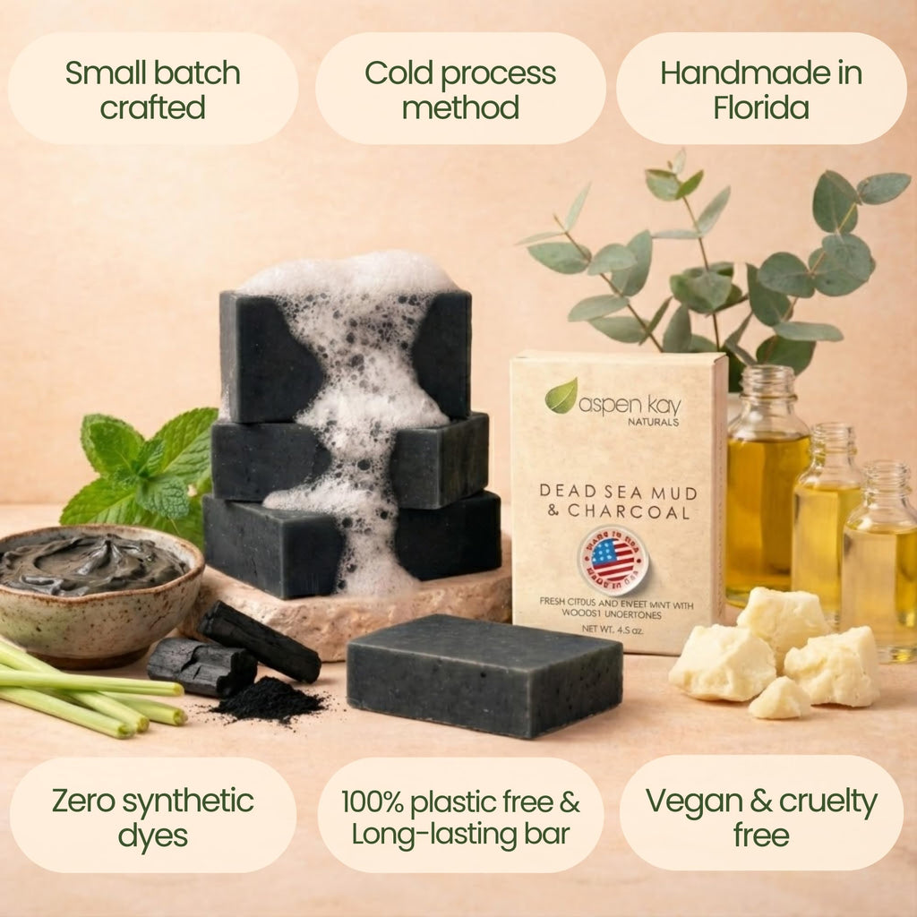 Aspen Kay Naturals Handmade Dead Sea Mud Soap Bar with Activated Charcoal – 4.5 oz