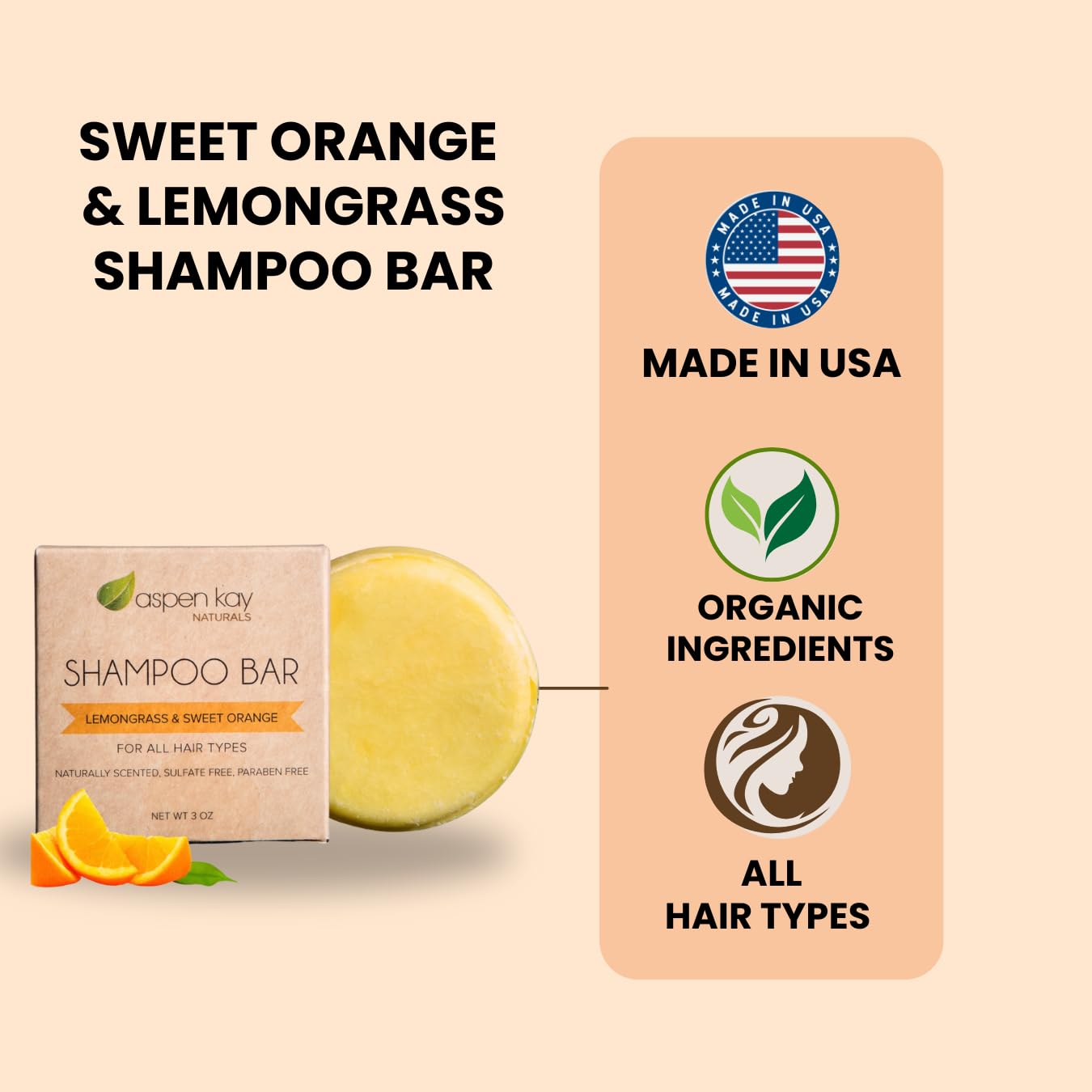 Aspen Kay Naturals Moroccan Argan Oil Shampoo Bar – Organic & Vegan, Sulfate-Free, 3 oz