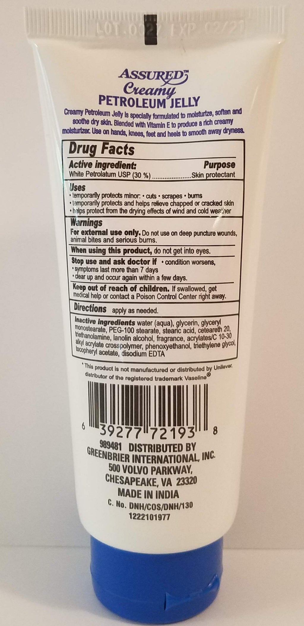 ASSURED Creamy Petroleum Jelly Hand Cream – 3 oz Tubes (3-Pack) with Vitamin E