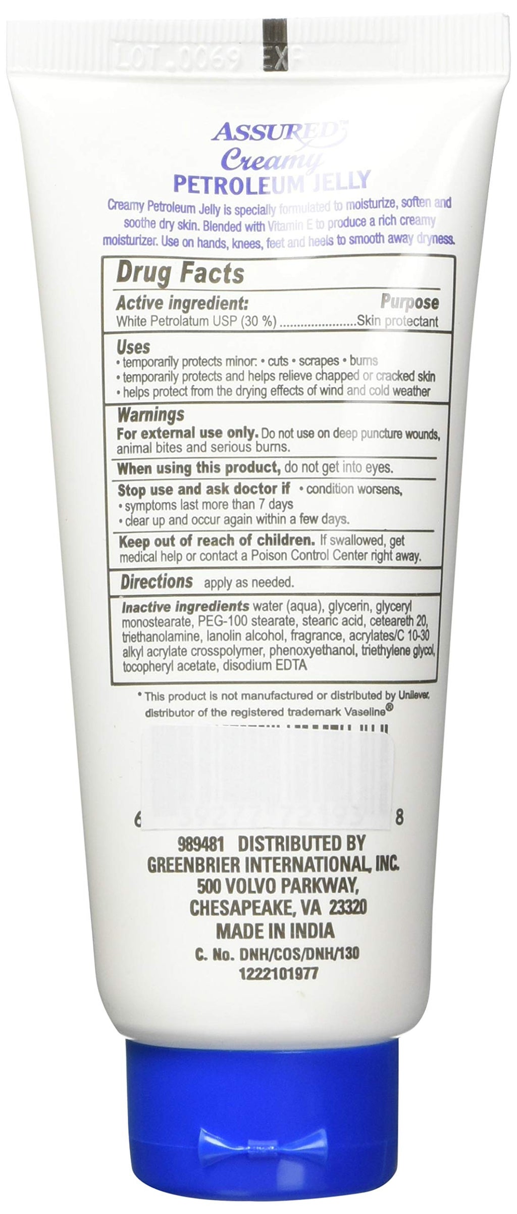 ASSURED Creamy Petroleum Jelly Hand Cream – 3 oz Tubes (3-Pack) with Vitamin E