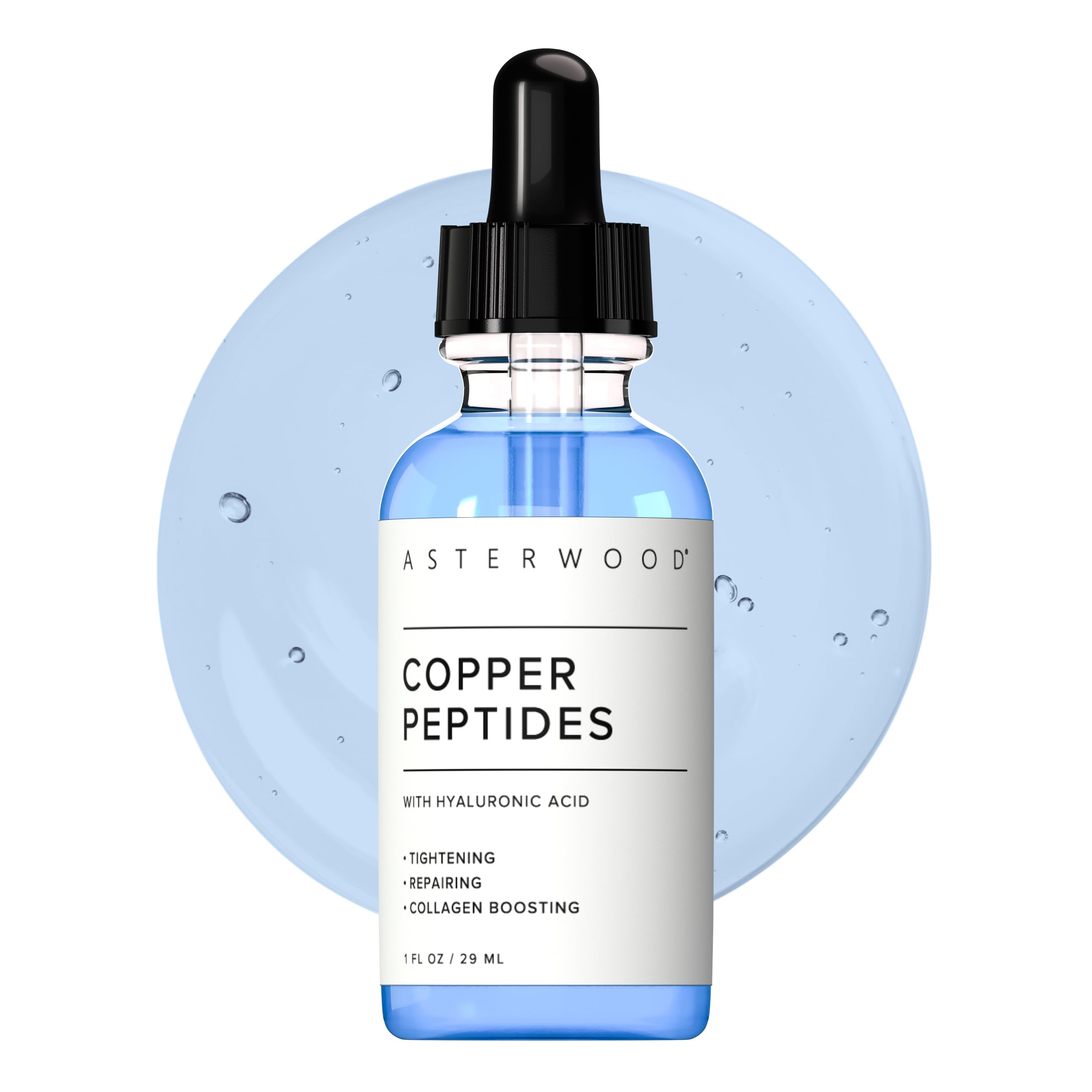 Asterwood Copper Peptides Serum for Face — GHK-Cu + Hyaluronic Acid | Anti-Aging Facial Serum, 1 Fl Oz