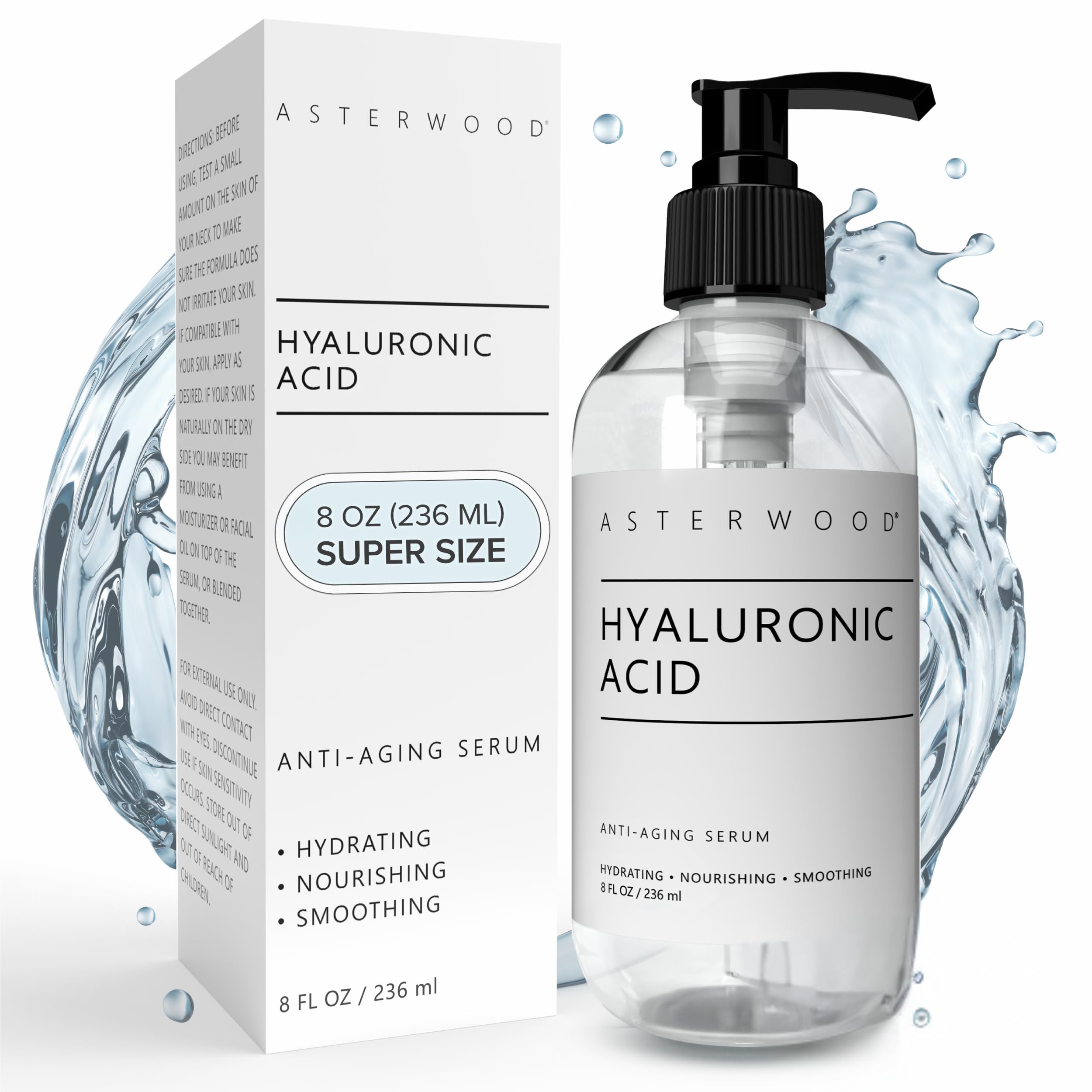 Asterwood Hyaluronic Acid Serum – Hydration, Plumping, Fragrance-Free (8 oz)