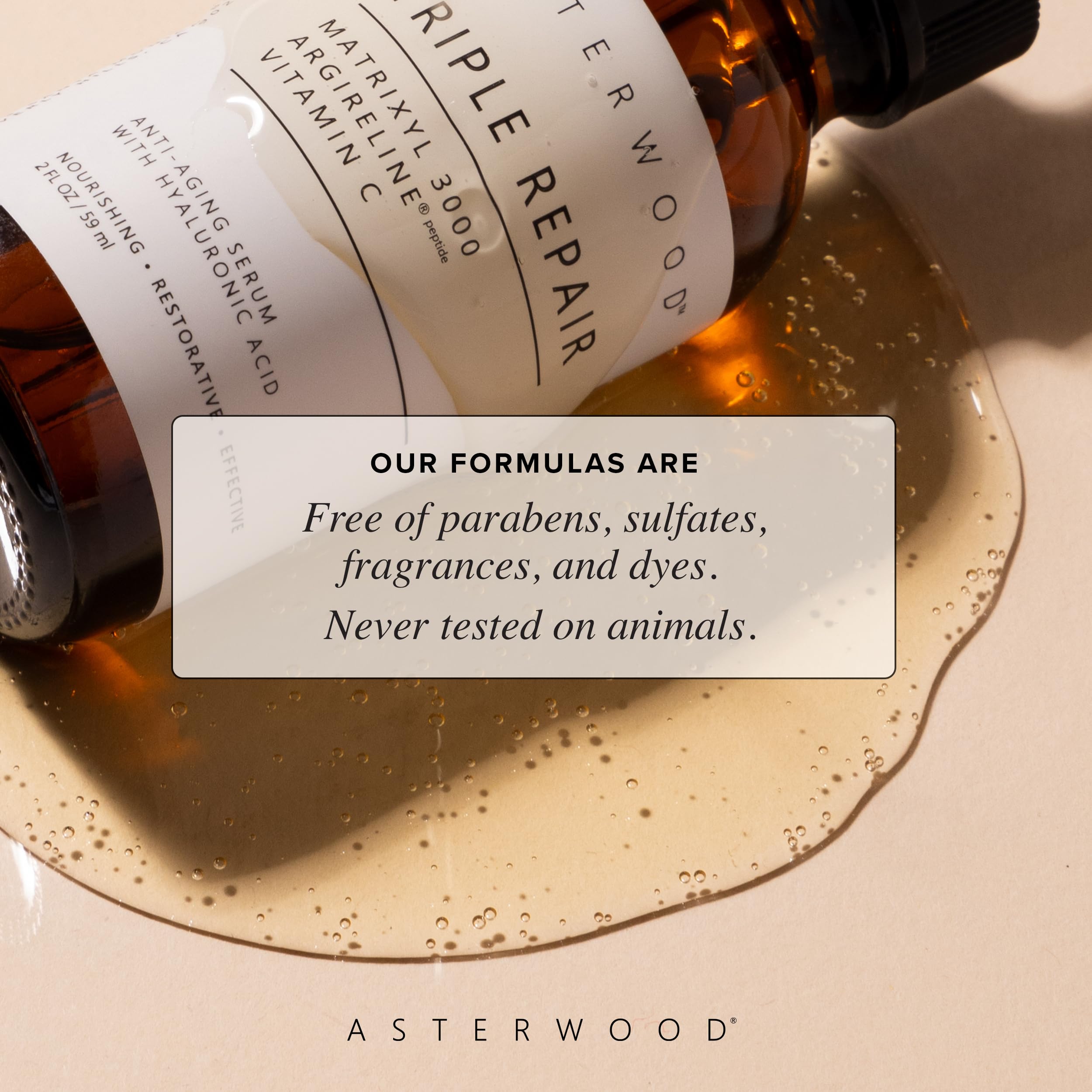 Asterwood Triple Repair Serum – Matrixyl 3000 + Argireline + Vitamin C + Hyaluronic Acid | Fragrance-Free, 2 oz
