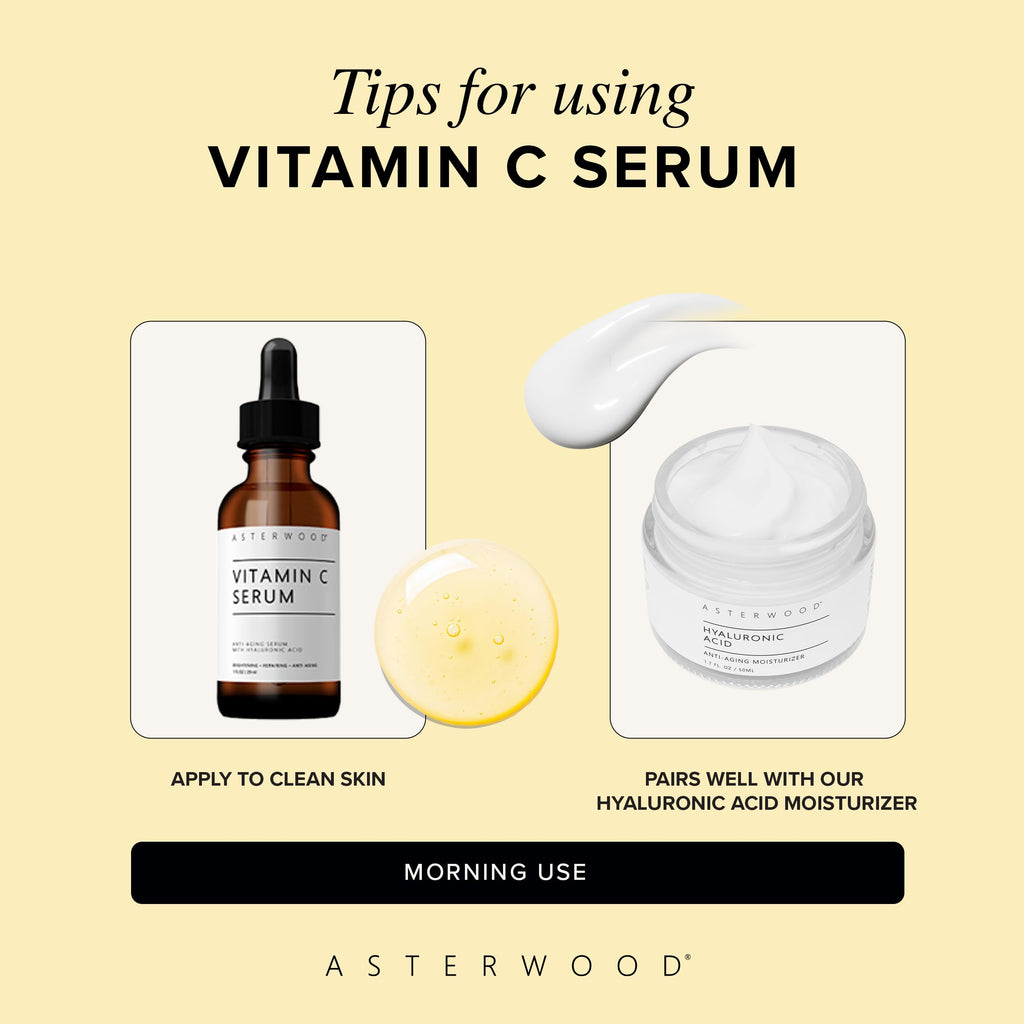 Asterwood Vitamin C Serum with Hyaluronic Acid – Fragrance-Free, Hydrating & Smoothing | 1 Fl Oz