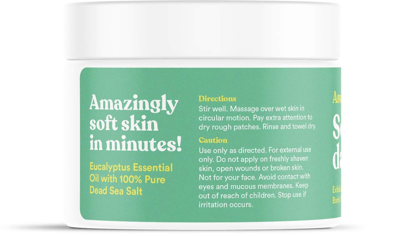 ASUTRA Dead Sea Salt Essential Oil Body Scrub with Eucalyptus – Ultra Hydrating Exfoliator, 16 oz