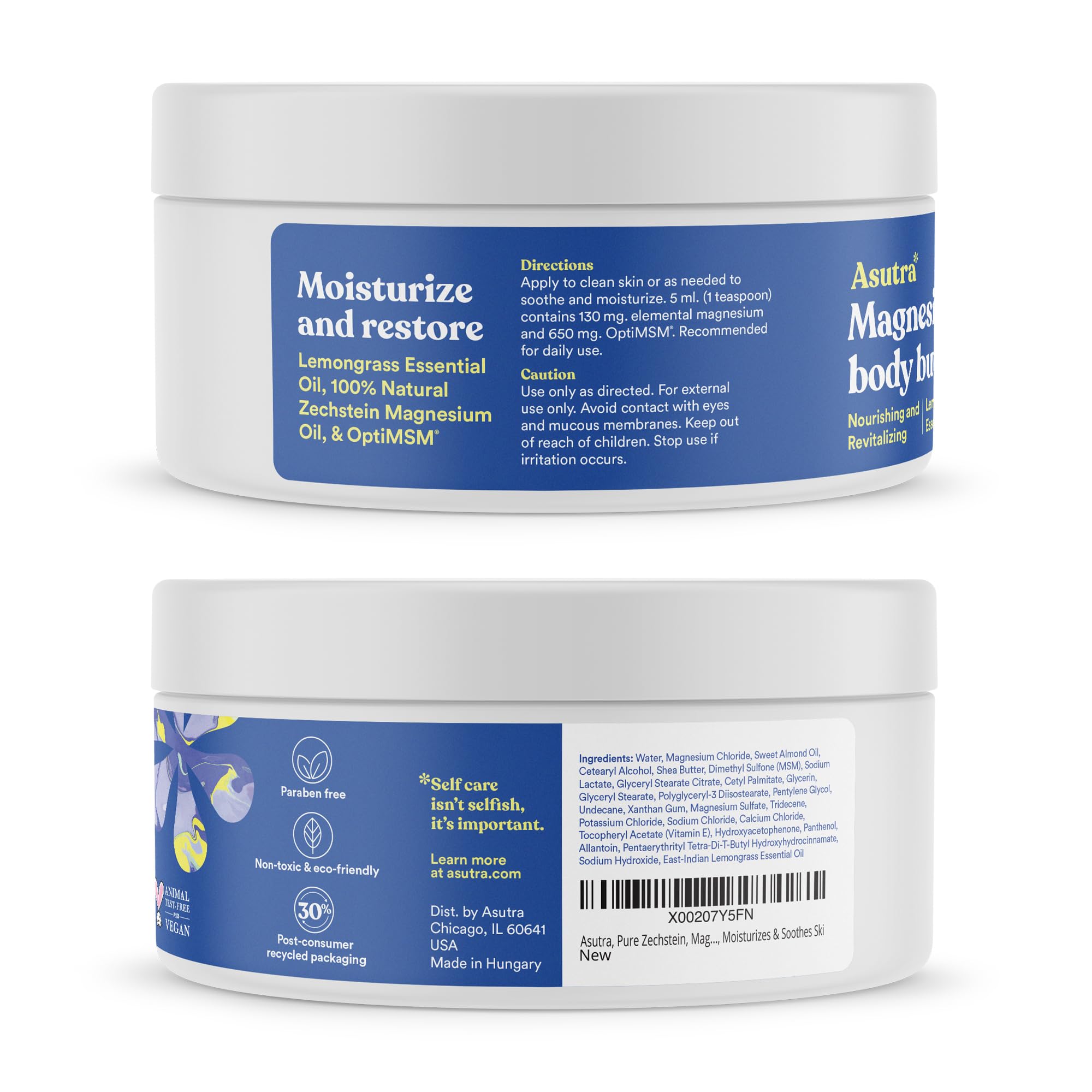 ASUTRA Magnesium Body Butter Lotion – Premium Magnesium with Shea Butter, Almond Oil & Lemongrass (6.76 oz)