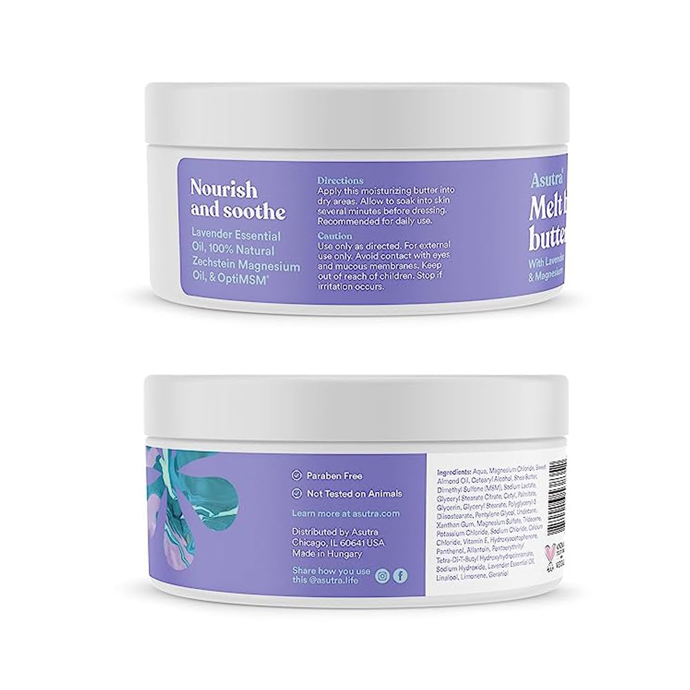 ASUTRA Magnesium Body Butter Lotion with Lavender – 7 oz, Soothing Shea Butter & Almond Oil
