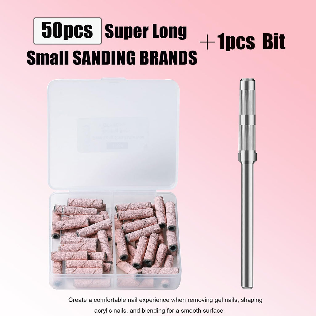 ASWEINA 50pcs Nail Drill Bits Set – Upgraded 3.1mm Mandrel, 20mm Sanding Bands, Pink