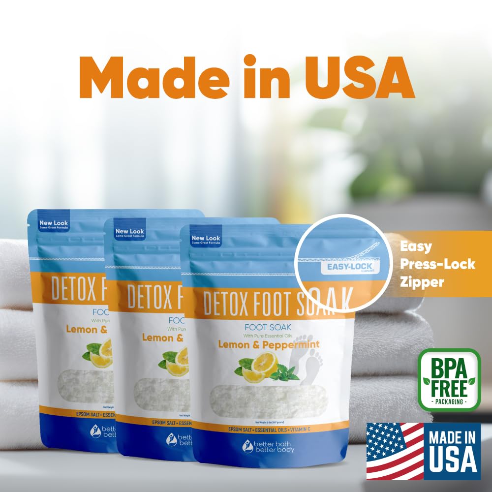 Detox Foot Soak (3 Pack) by Better Bath Better Body – Epsom Salt with Pure Essential Oils in BPA-Free Pouches