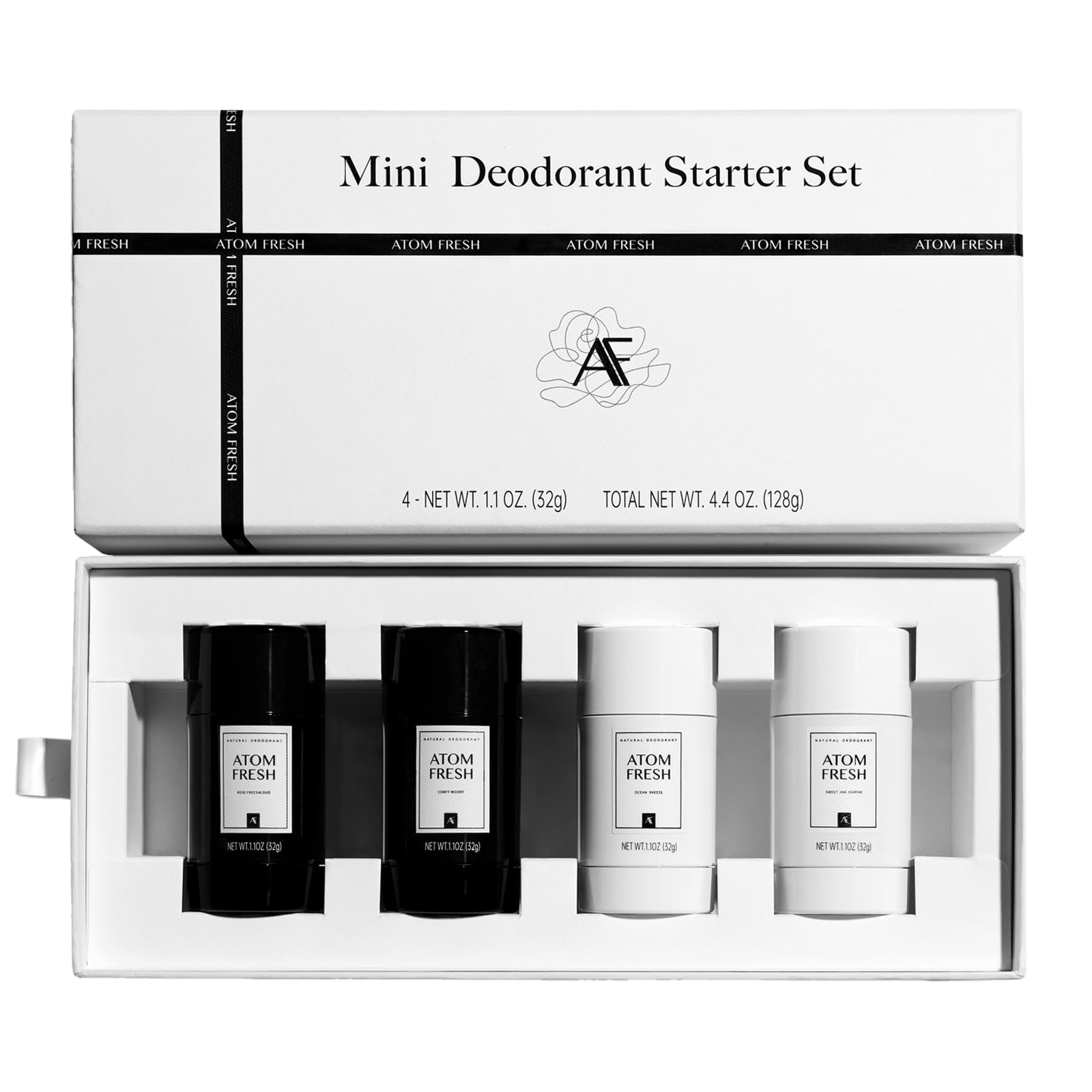 Atom Fresh Laboratory Mini Deodorant Set – 4 Pack, Aluminum & Baking Soda Free, 72-Hr Odor Defense, 4 Scents