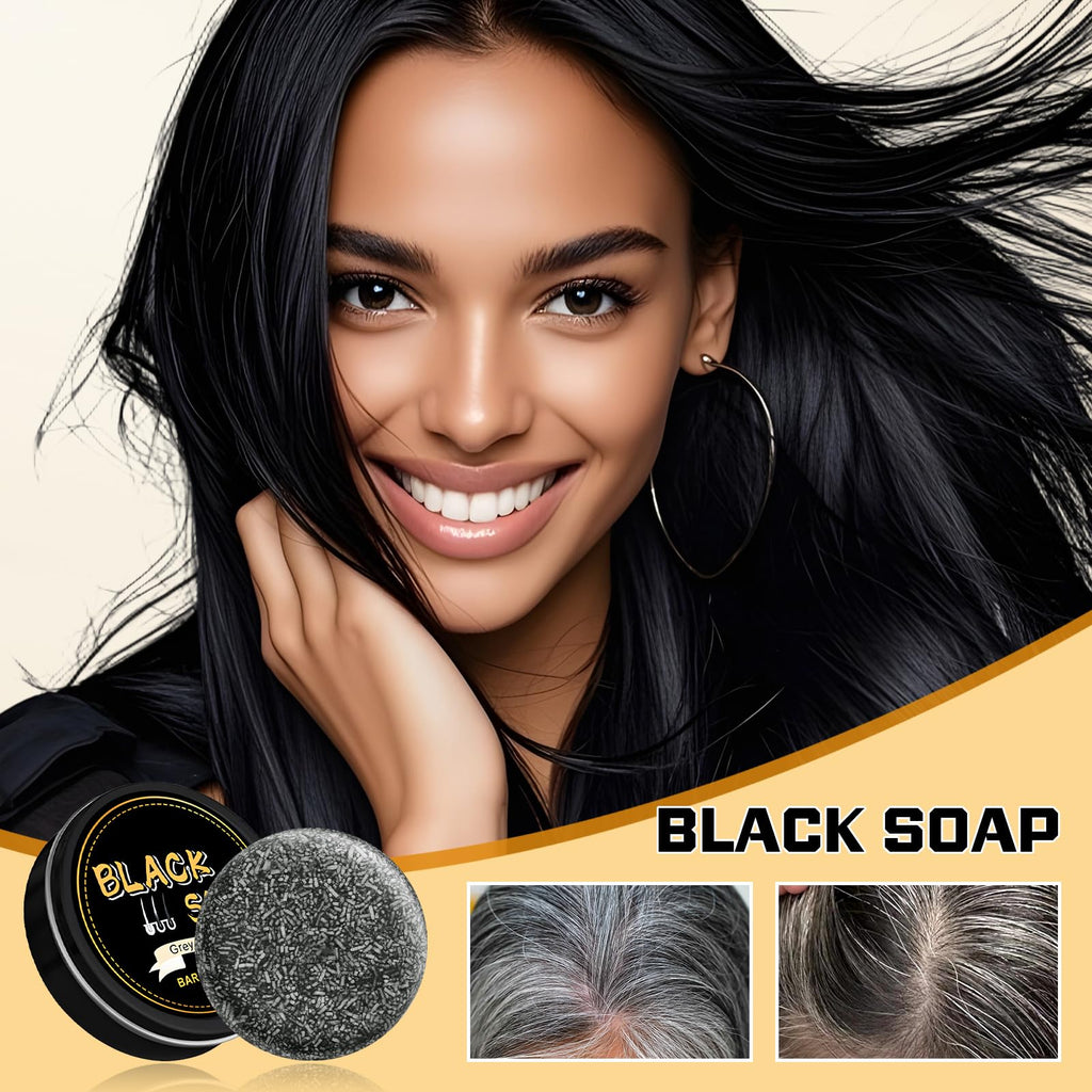 Atsy Gray Hair Bar Soap – Natural Black Soap for Gray Hair Coverage, Ginseng & Black Sesame (3PCS)