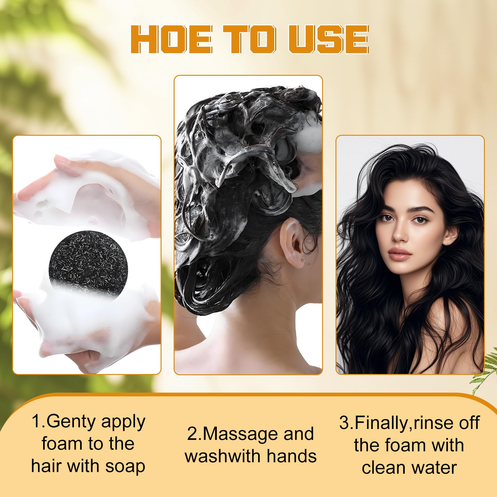 Atsy Gray Hair Bar Soap – Natural Black Soap for Gray Hair Coverage, Ginseng & Black Sesame (3PCS)