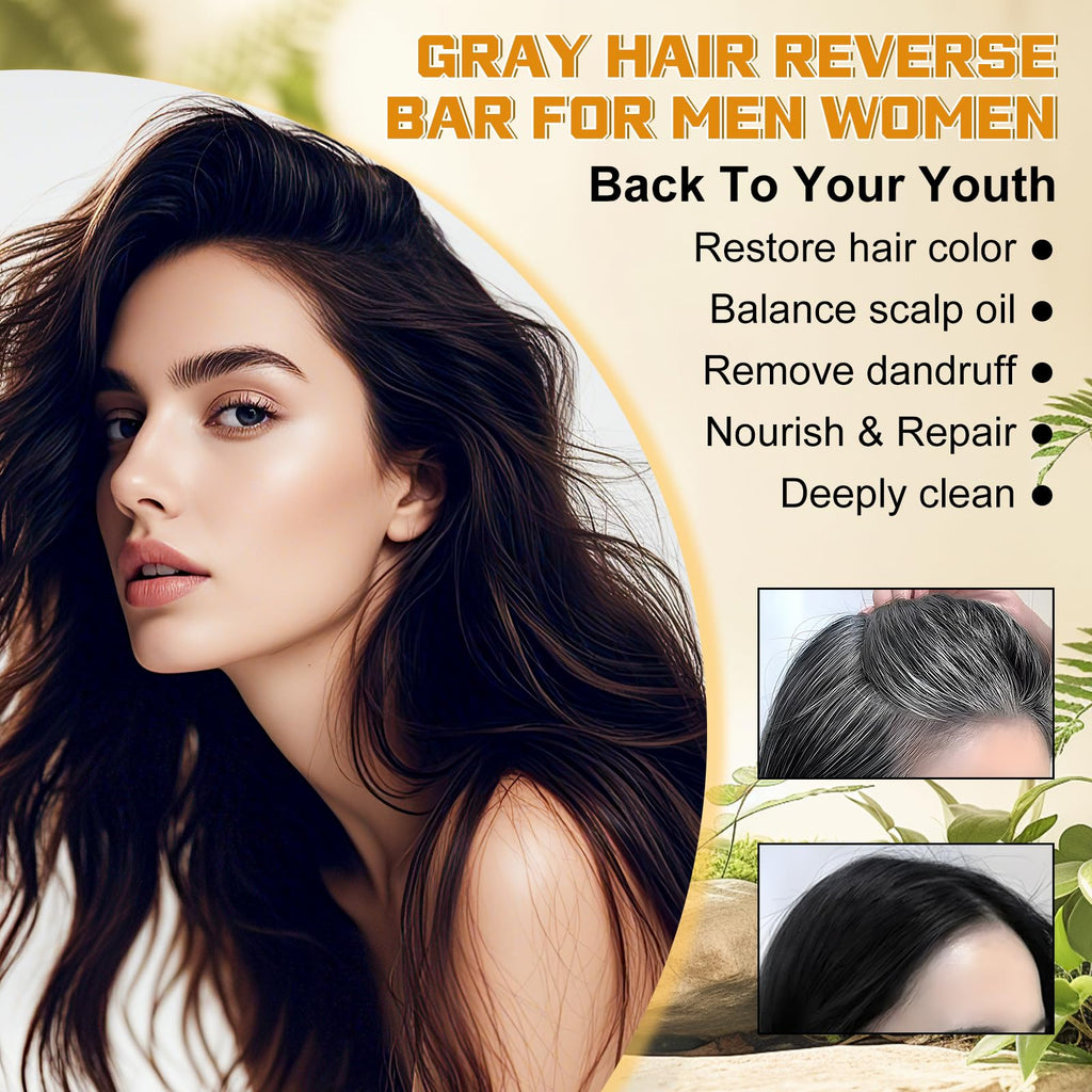 Atsy Gray Hair Bar Soap – Natural Black Soap for Gray Hair Coverage, Ginseng & Black Sesame (3PCS)