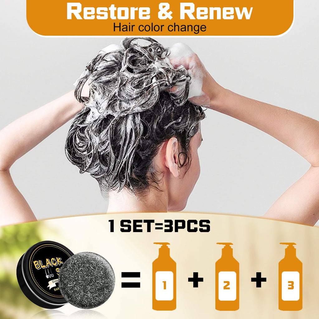 Atsy Gray Hair Bar Soap – Natural Black Soap for Gray Hair Coverage, Ginseng & Black Sesame (3PCS)
