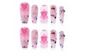Atuhua 24Pcs Handmade Press-On Nails – 3D Pink Long Length Square Nails with Crystals