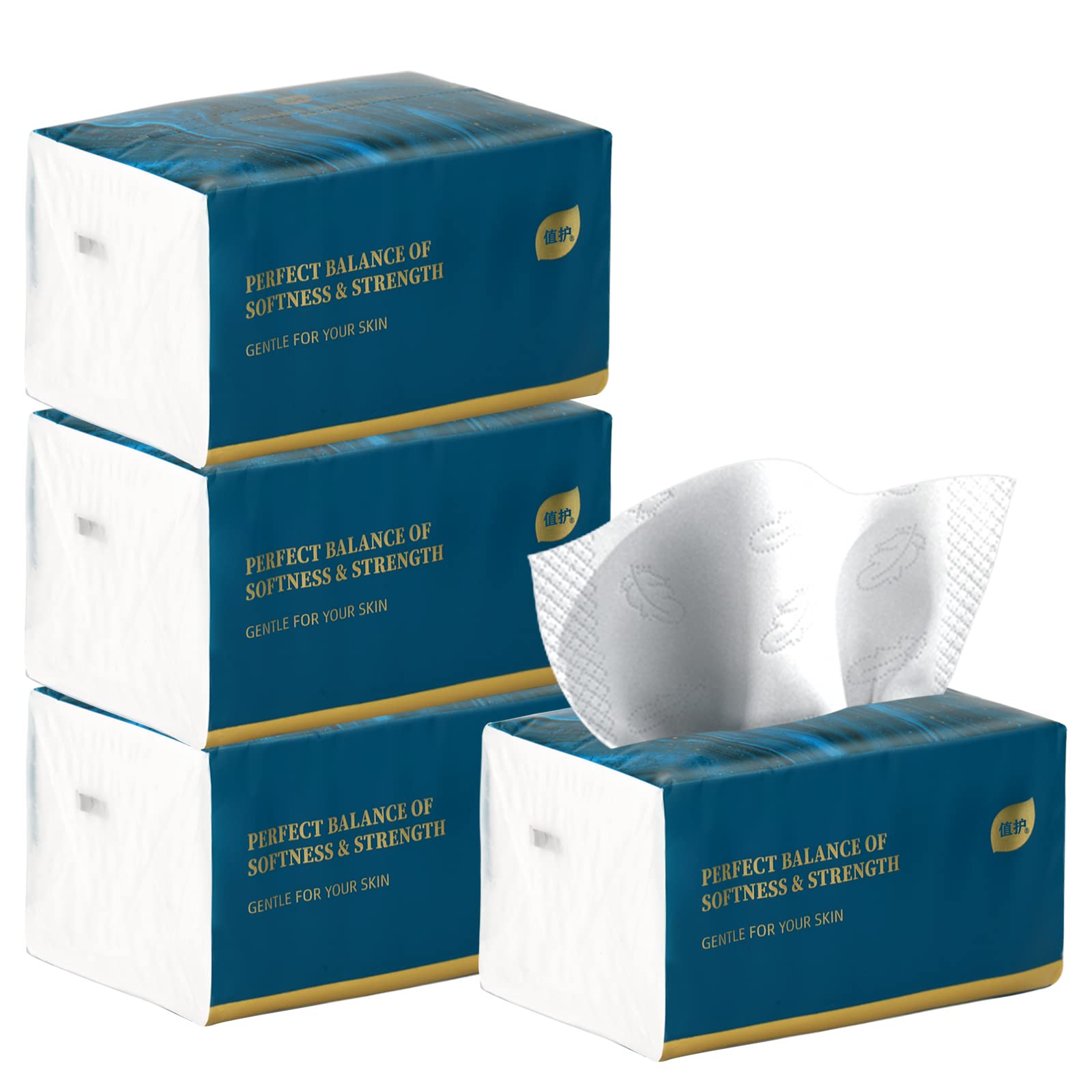 Aturmon Small Soft Facial Tissue — 4-Ply, 4 Packs, 1,920 Sheets, Bag Cover