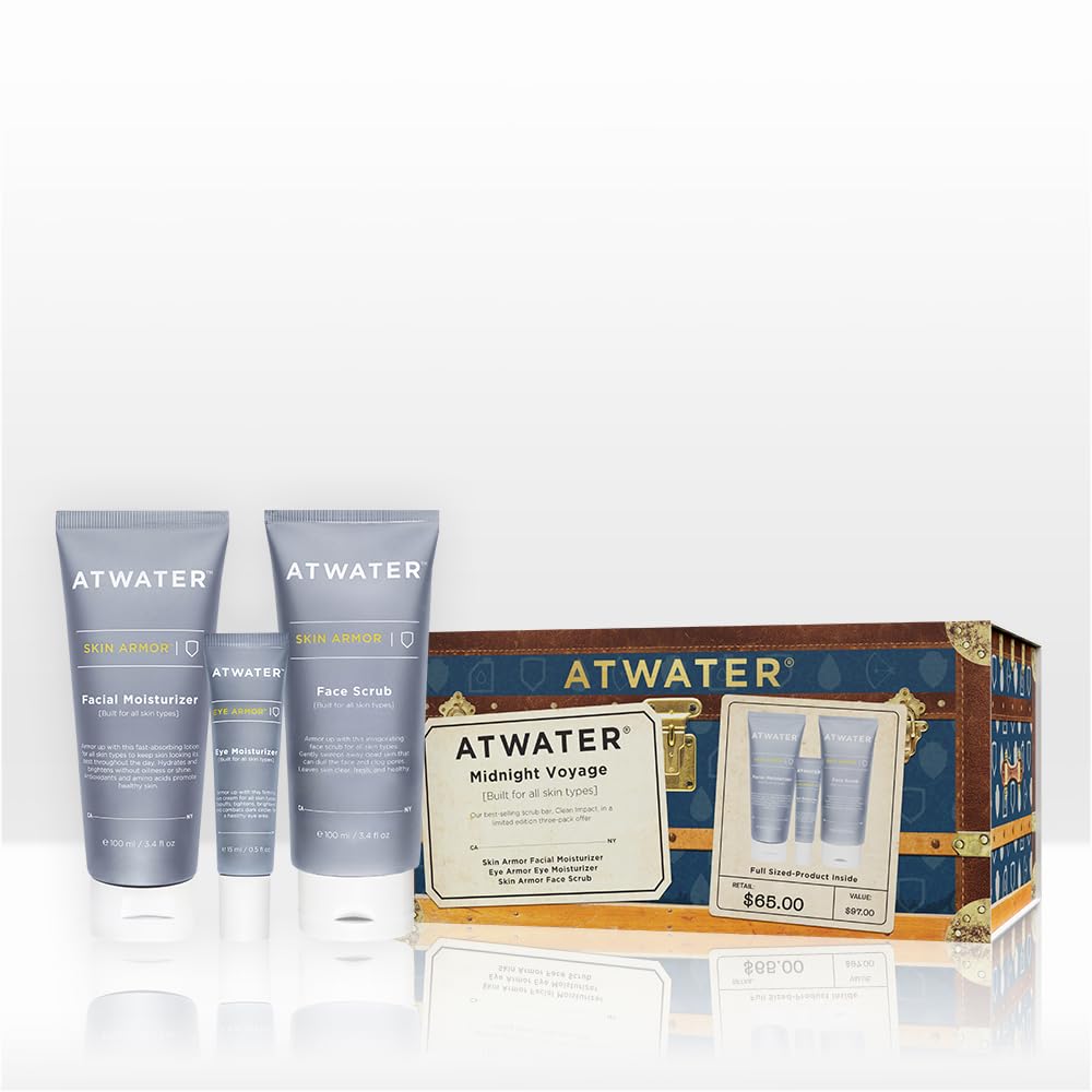 ATWATER Midnight Voyage Gift Set – 3-Piece Men’s Skincare Kit (Face Scrub, Eye Cream, Moisturizer)