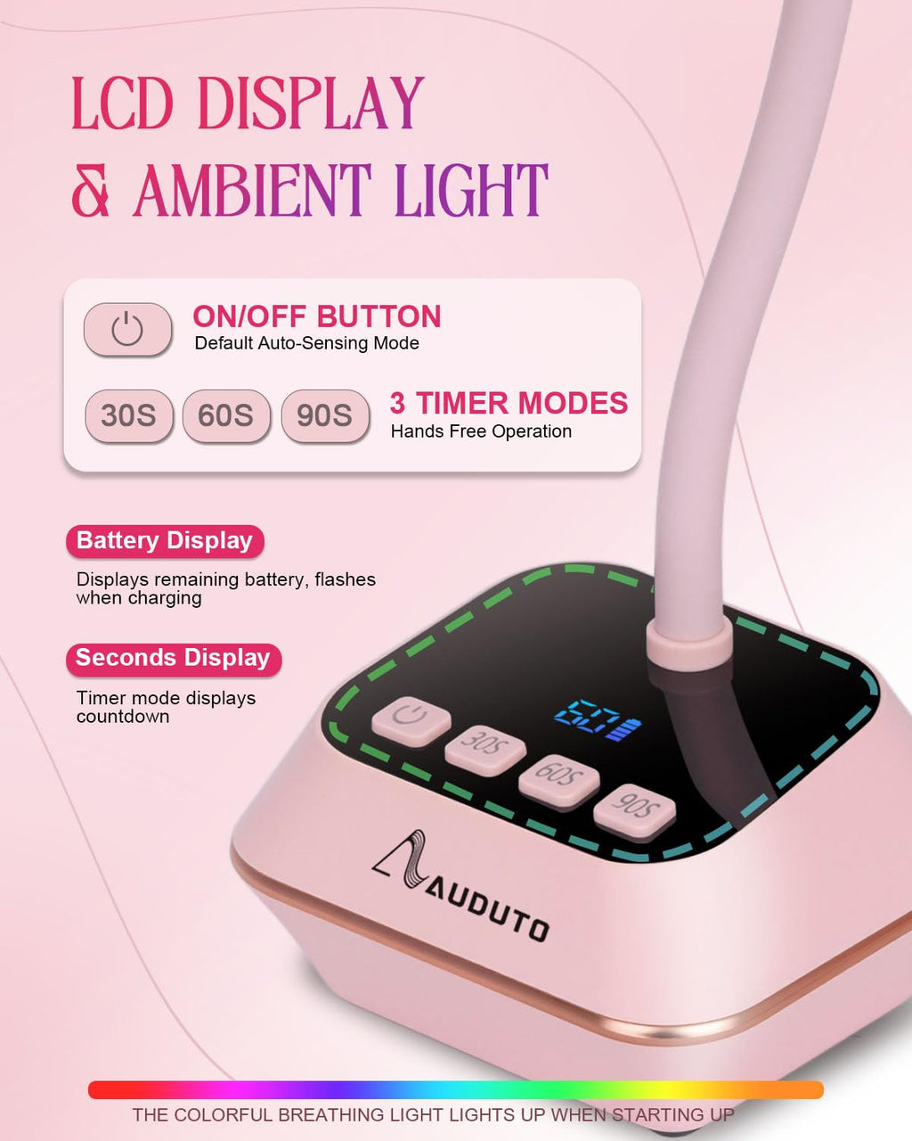 Auduto UV LED Nail Lamp 36W – Cordless Gooseneck Mini Dryer with Auto Sensor & Timers