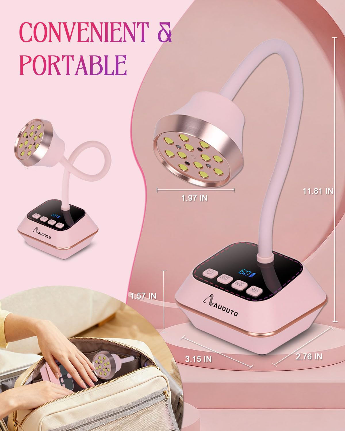 Auduto UV LED Nail Lamp 36W – Cordless Gooseneck Mini Dryer with Auto Sensor & Timers