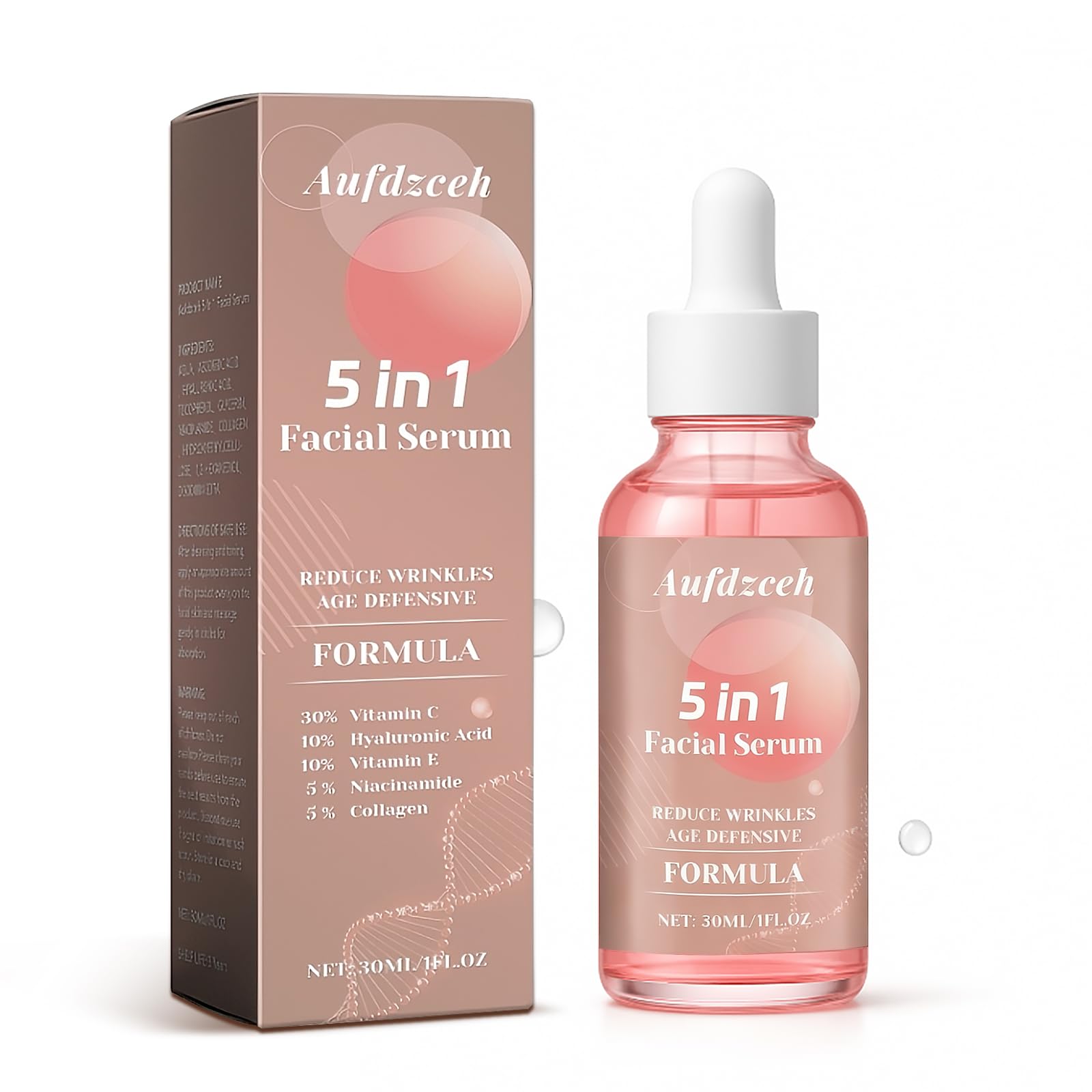 Aufdzceh 5-in-1 Vitamin C Serum | Hydrating Facial Serum with HA, Niacinamide & Collagen