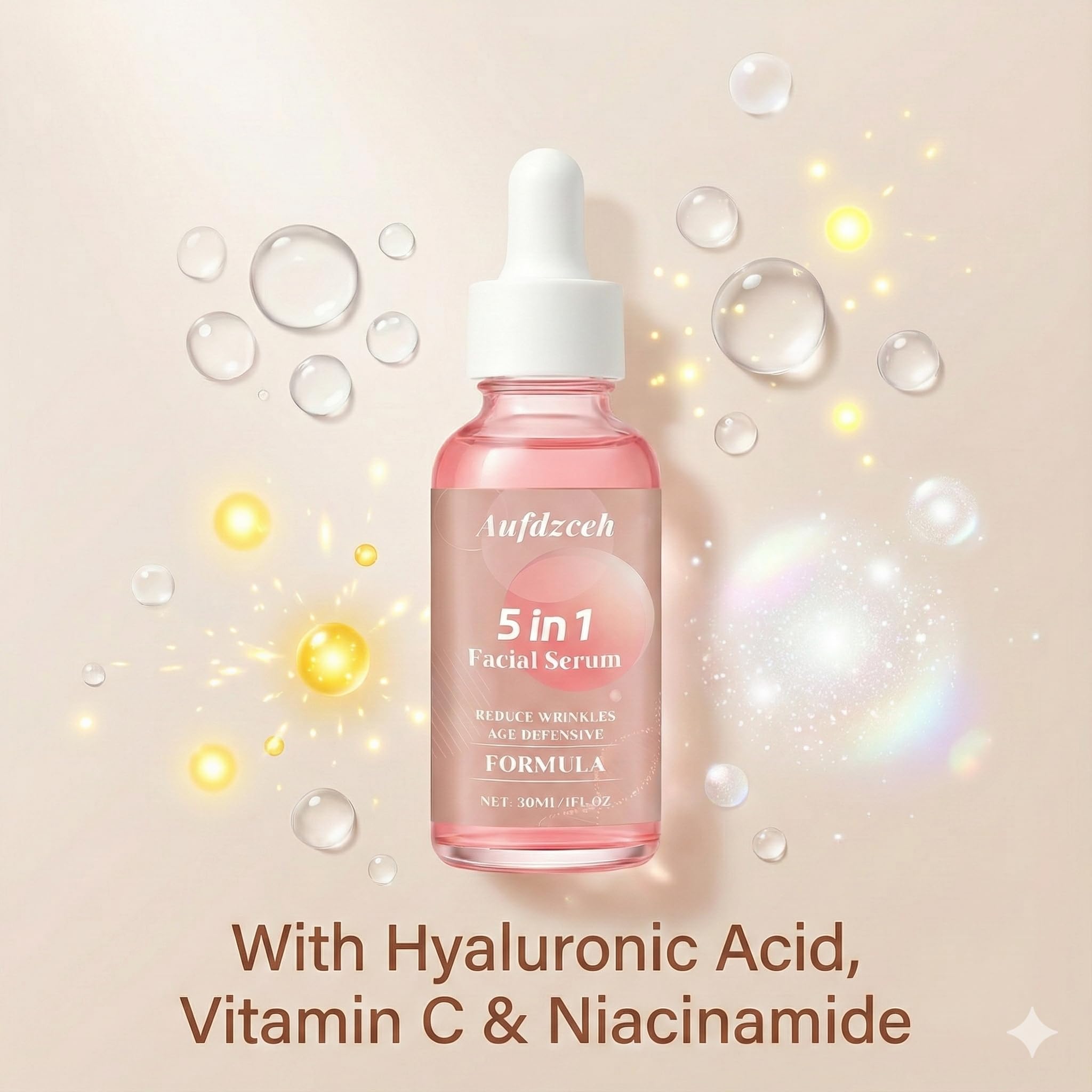 Aufdzceh 5-in-1 Vitamin C Serum | Hydrating Facial Serum with HA, Niacinamide & Collagen