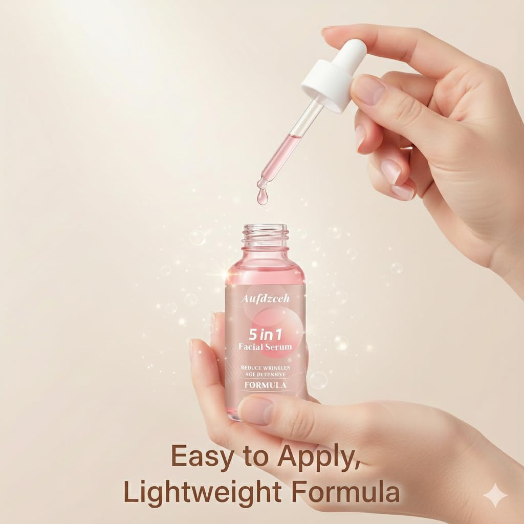 Aufdzceh 5-in-1 Vitamin C Serum | Hydrating Facial Serum with HA, Niacinamide & Collagen