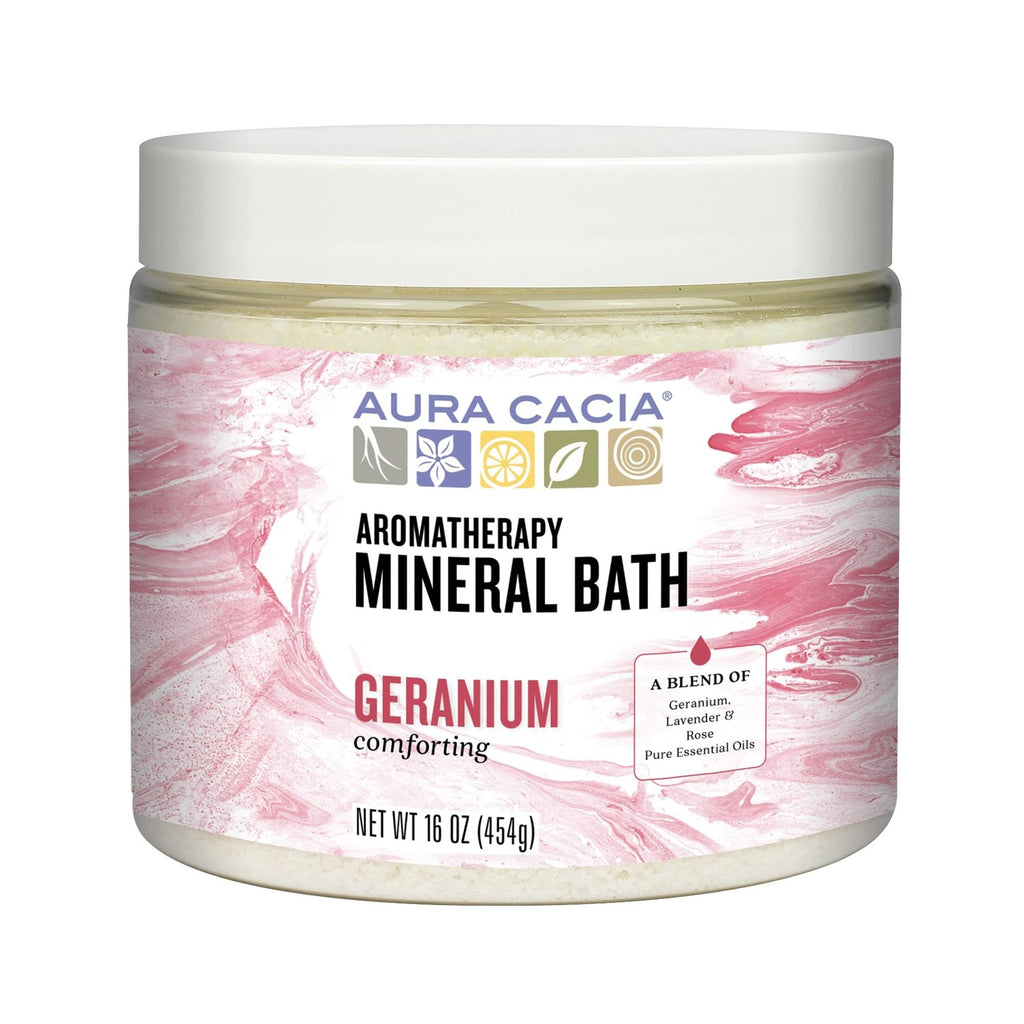 Aura Cacia Aromatherapy Mineral Bath – Comforting Geranium, 16 oz Jar (Pack of 2)