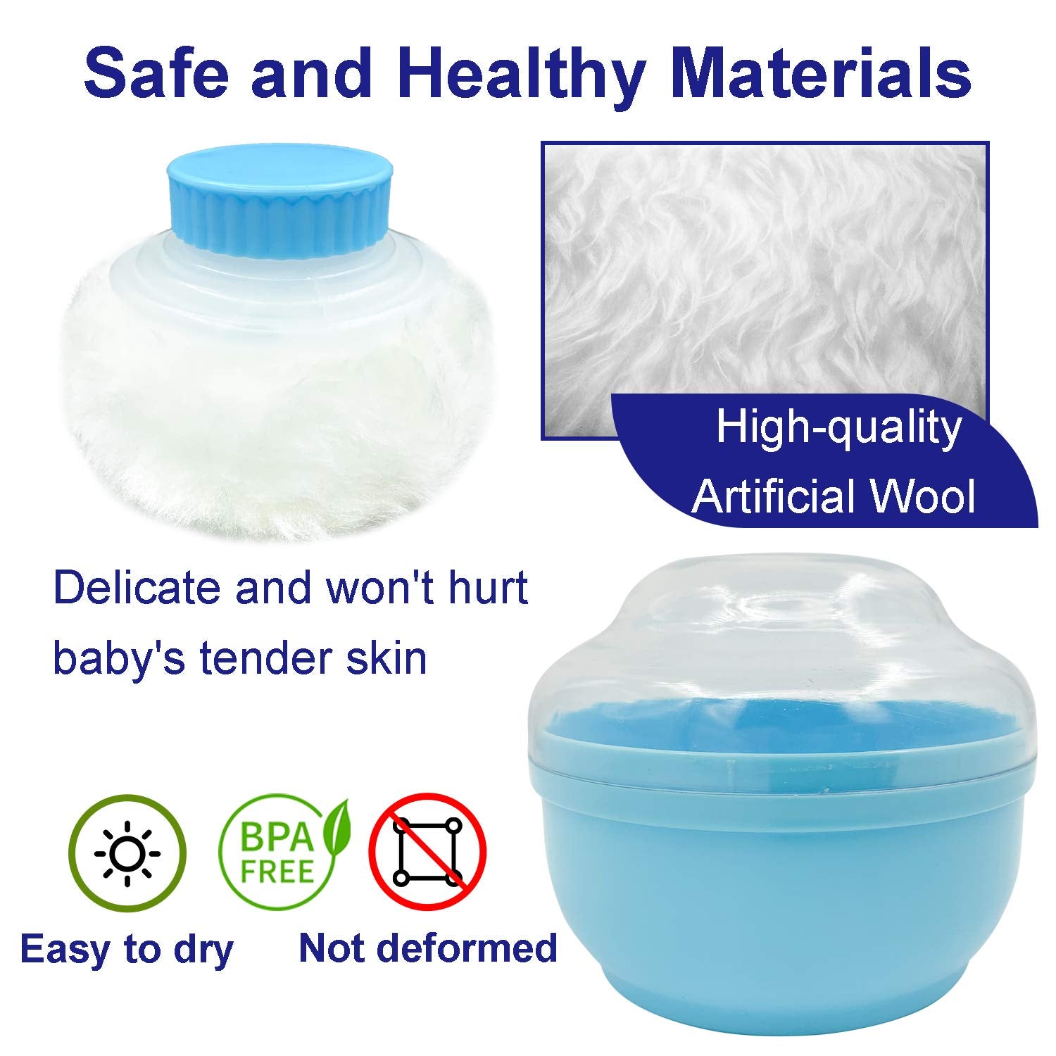 AURASIN Storage Body Powder Container – Large 3.5-inch Puff Box with Handle (Blue)