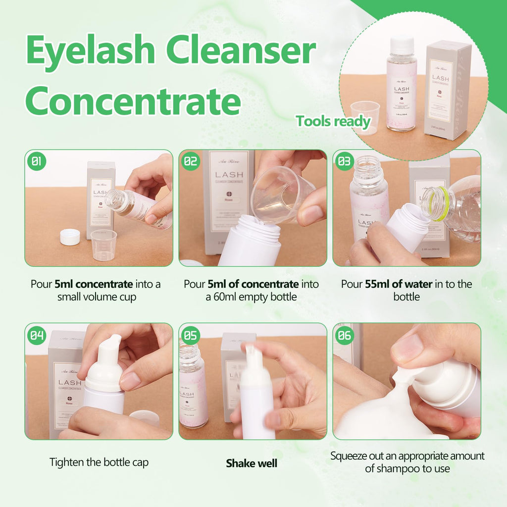 AuReve Eyelash Cleanser Concentrate 100ml – Oil-Free Lash Extension Shampoo for Salon-Quality Home Care