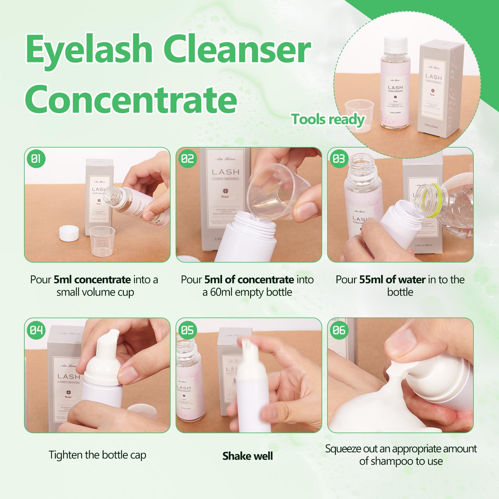 AuReve Eyelash Cleanser Concentrate 100ml – Oil-Free Lash Extension Shampoo for Salon-Quality Home Care
